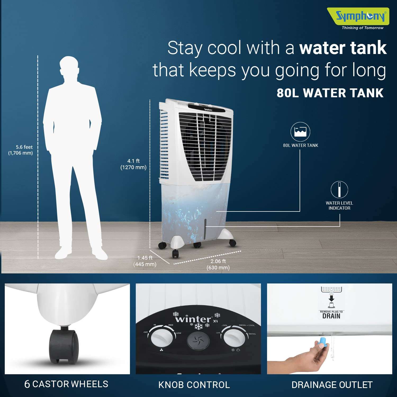 Symphony Winter 80XL+ Desert Air Cooler for Home with 4-Side Honeycomb Pads, Powerful +Air Fan, i-Pure Technology and Whisper-Quiet Performance (80L, White) 6