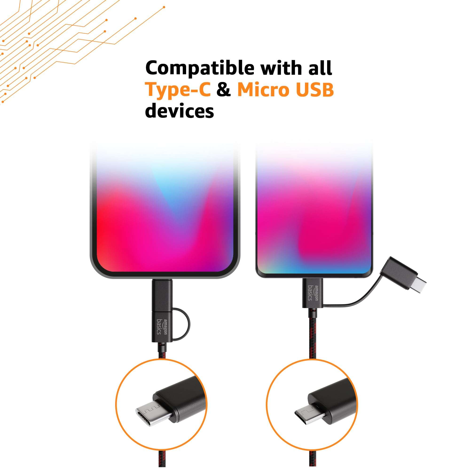 AmazonBasics Micro USB Charging Cable for Android Phones with Gold Plated Connectors (3 Feet, Black) - 2 Pack 4