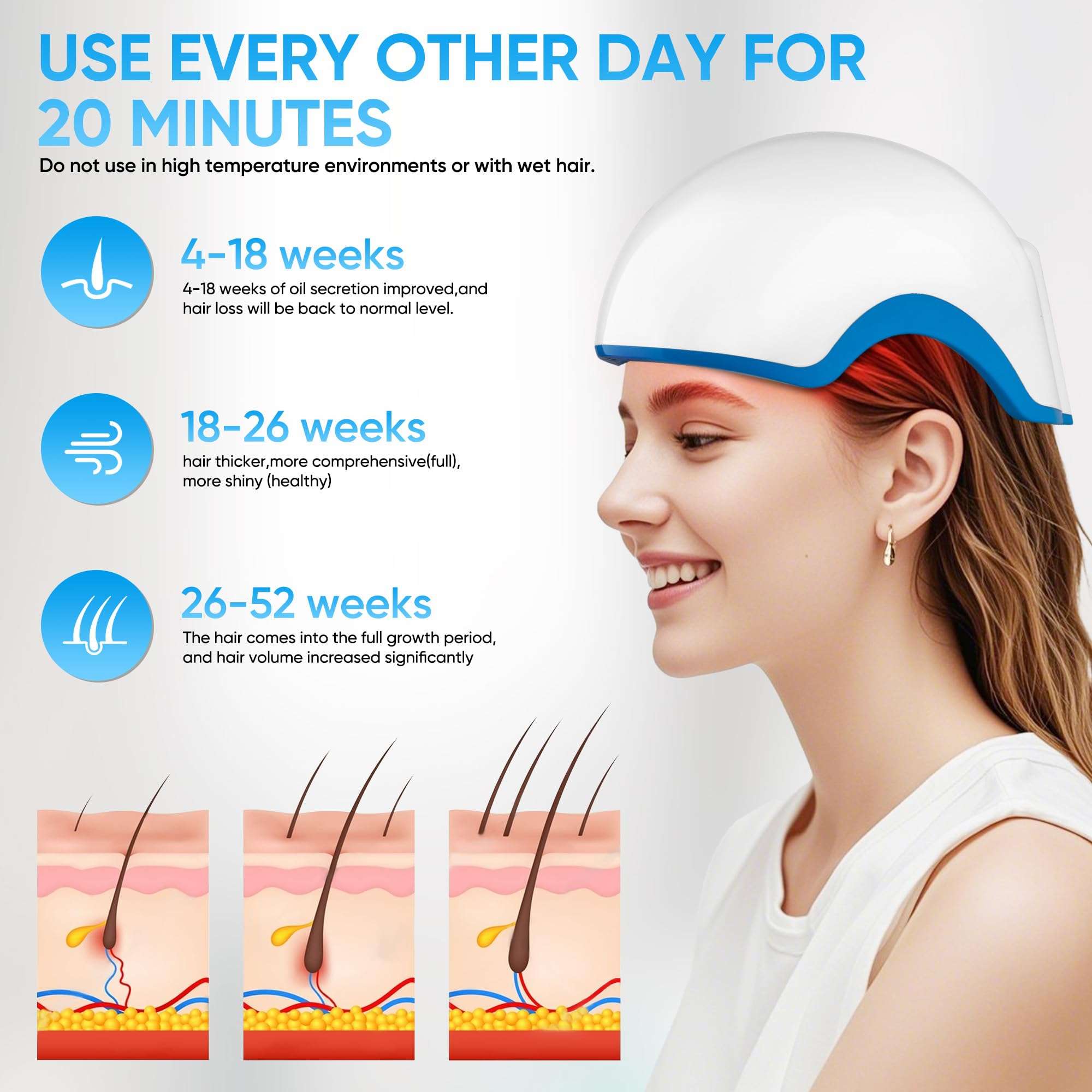 Hair Growth Device, 678nm Red Light Therapy System, Suitable for Thinning Hair, Hair Loss Treatment, Scalp Health Restoration, etc. for Men and Women. Wireless, Hands-free Hair Growth Helmet 4