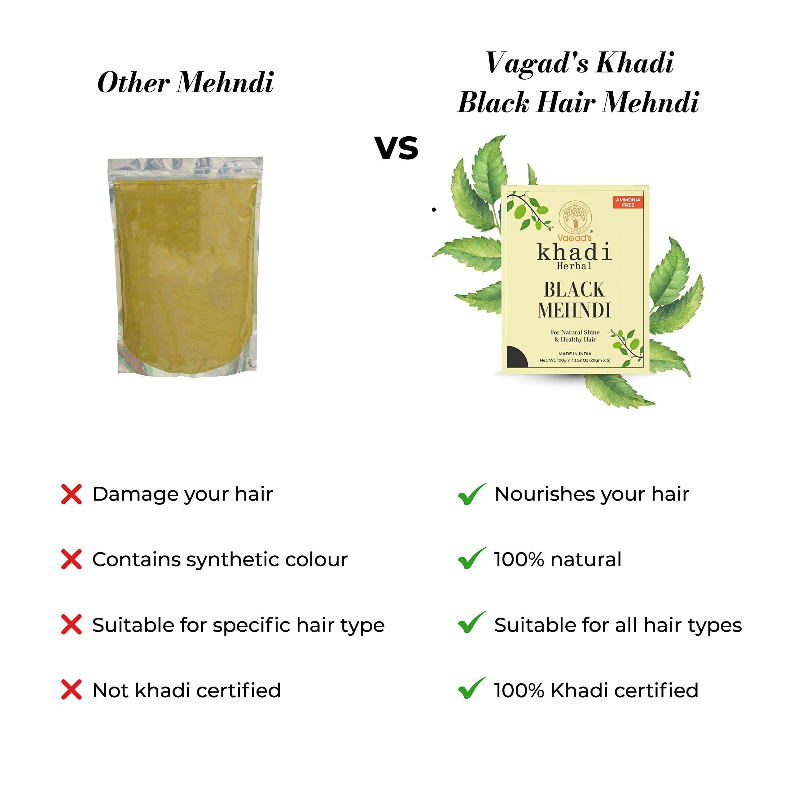 VAGAD'S KHADI HERBAL GRAMODAYA Black Mehndi, Henna, 300g - Black (Pack of 3) 3