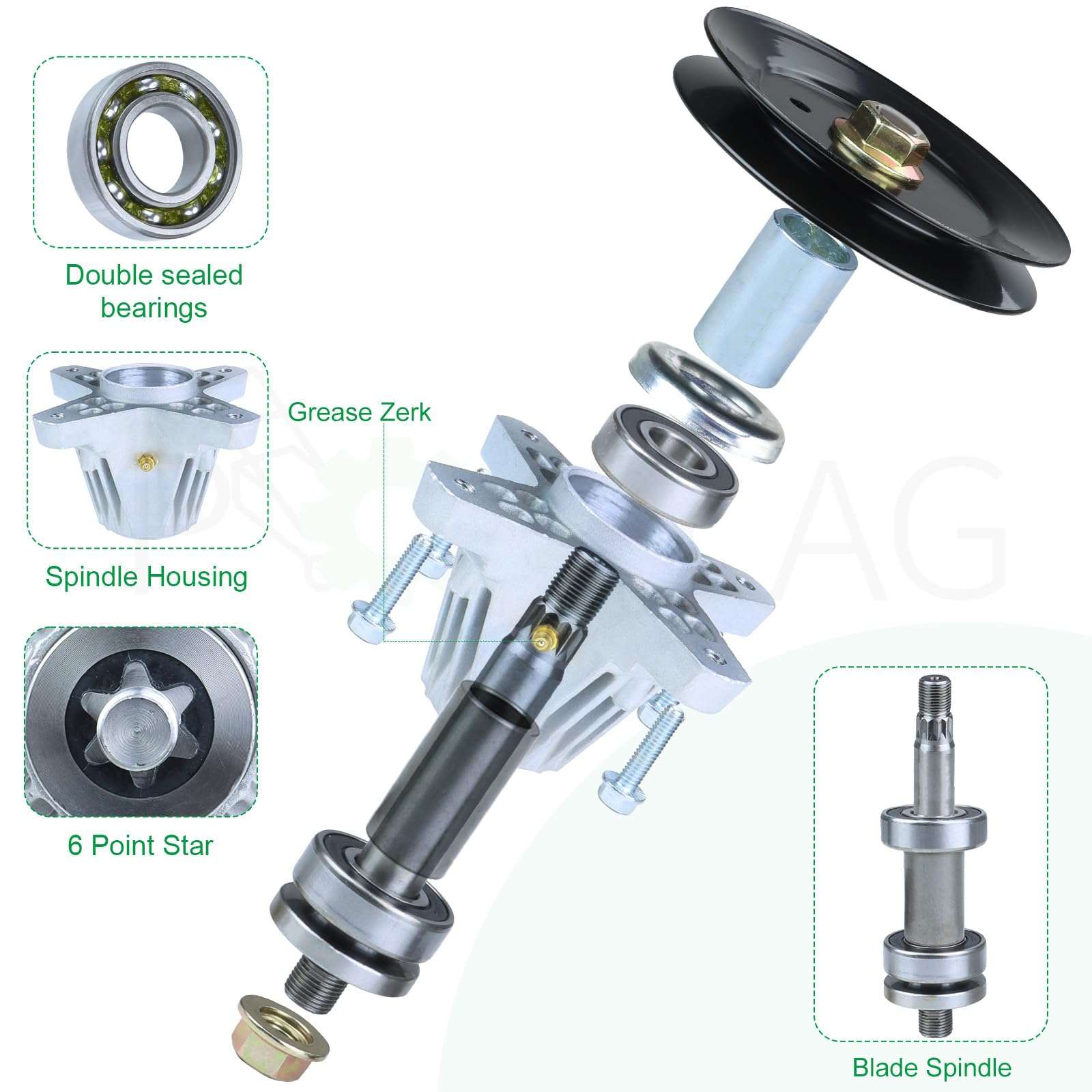POSFLAG 918-06981 Spindle Assembly Pre-Greased Replaces Cub Cadet Spindle 918-06981, Cub Cadet 918-06981 Deck Spindle, 918 06981, 91806981, 618 06981 for Cub Cadet XT1-LT50, XT2-LX50 Lawn Tractors 5