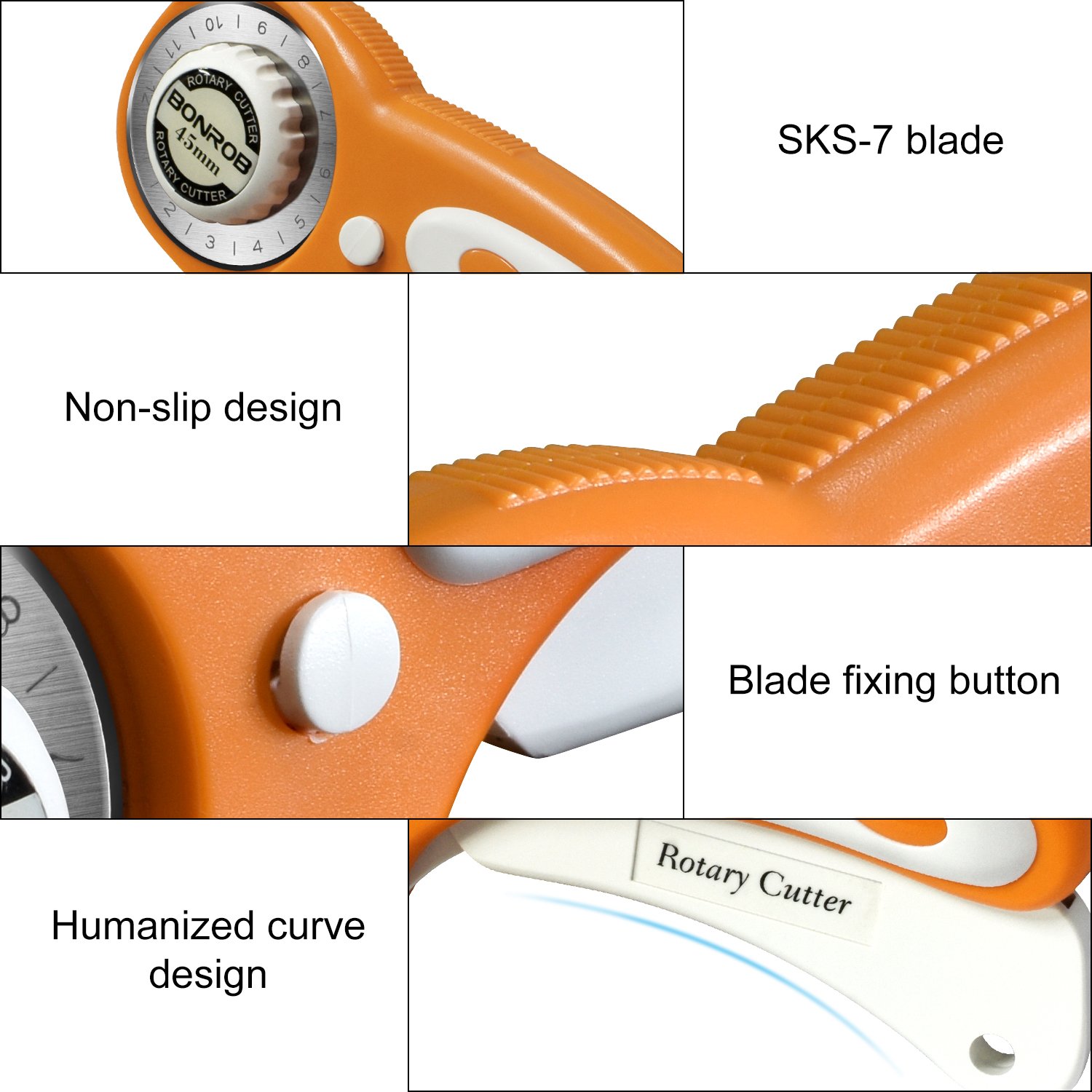 BONROB 45mm Rotary Cutter and Mat Set, Fabric Cutter Quilting Kit with 12x18 Inch (A3) Double Sided Cutting Mat and 1 PCS Replacement Blade for Crafting, Sewing, Patchworking, Knitting BO004 2