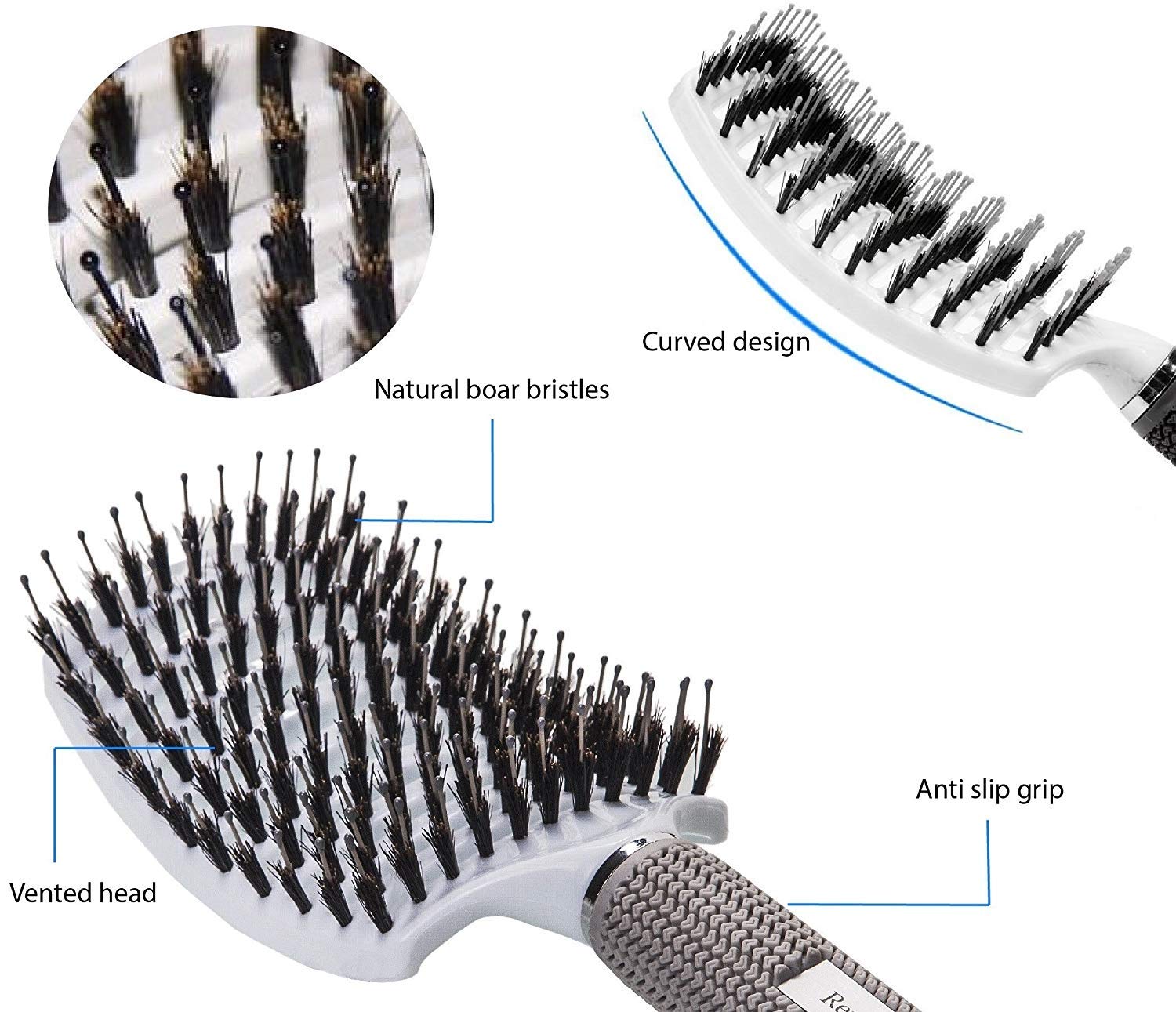 Boar Bristle Hair Brush set – Curved and Vented for Wet and Dry Detangling Hair Brush for Women Long, Thick, Thin, Curly & Tangled Hair Vent Brush - Stocking Stuffers Gift kit 3