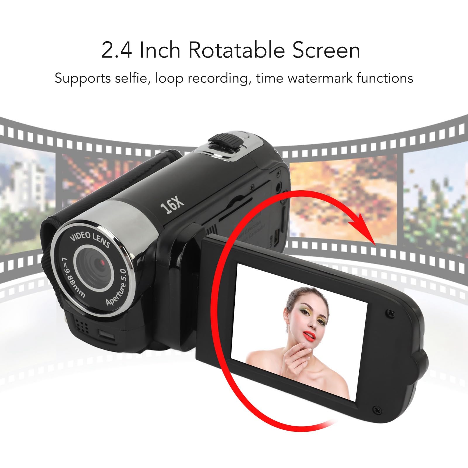 16MP Digital Video Camera, 1080P Resolution, 16X Zoom, 2.4 Inch Screen, with Fill Light, USB Connectable, Support External Mic and Tripod (Black) 4