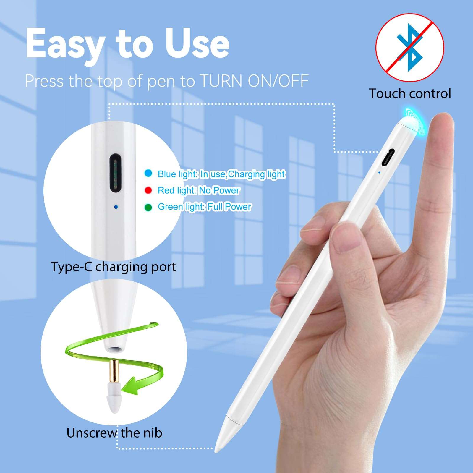 iPad Pro 11" Stylus Pencil,1.5mm Replaceable Pom Palm Rejection Tip Active Pen Compatible with Apple Magnetic Pencil for iPad Pro 11 Inch Stylus on Drawing Writing Sketching White 5