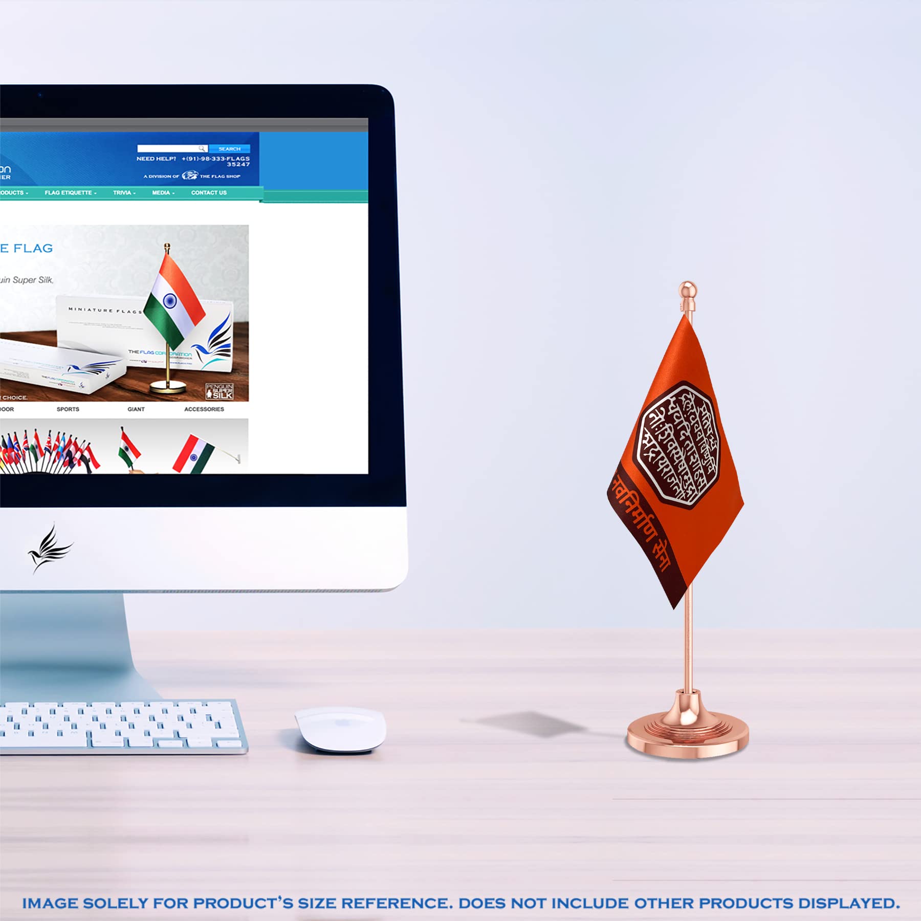 The Flag Corporation MNS Maharashtra Navnirman Sena Desk Flag 4in x 6in With A Plastic Liquid Chrome Base 4