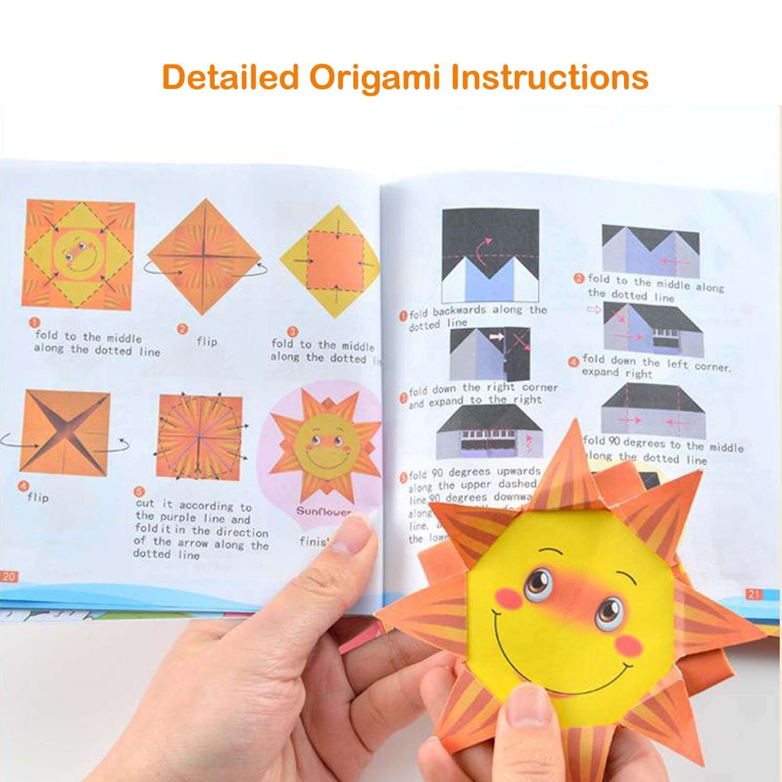 JELLYBABY 100 Pieces 50 Projects Origami Sheets, 3D Origami Paper With Guiding Book, Paper Size:7 In /18Cm *7 In /18Cm, Art Activity, Craft Materials,Multicolor 4