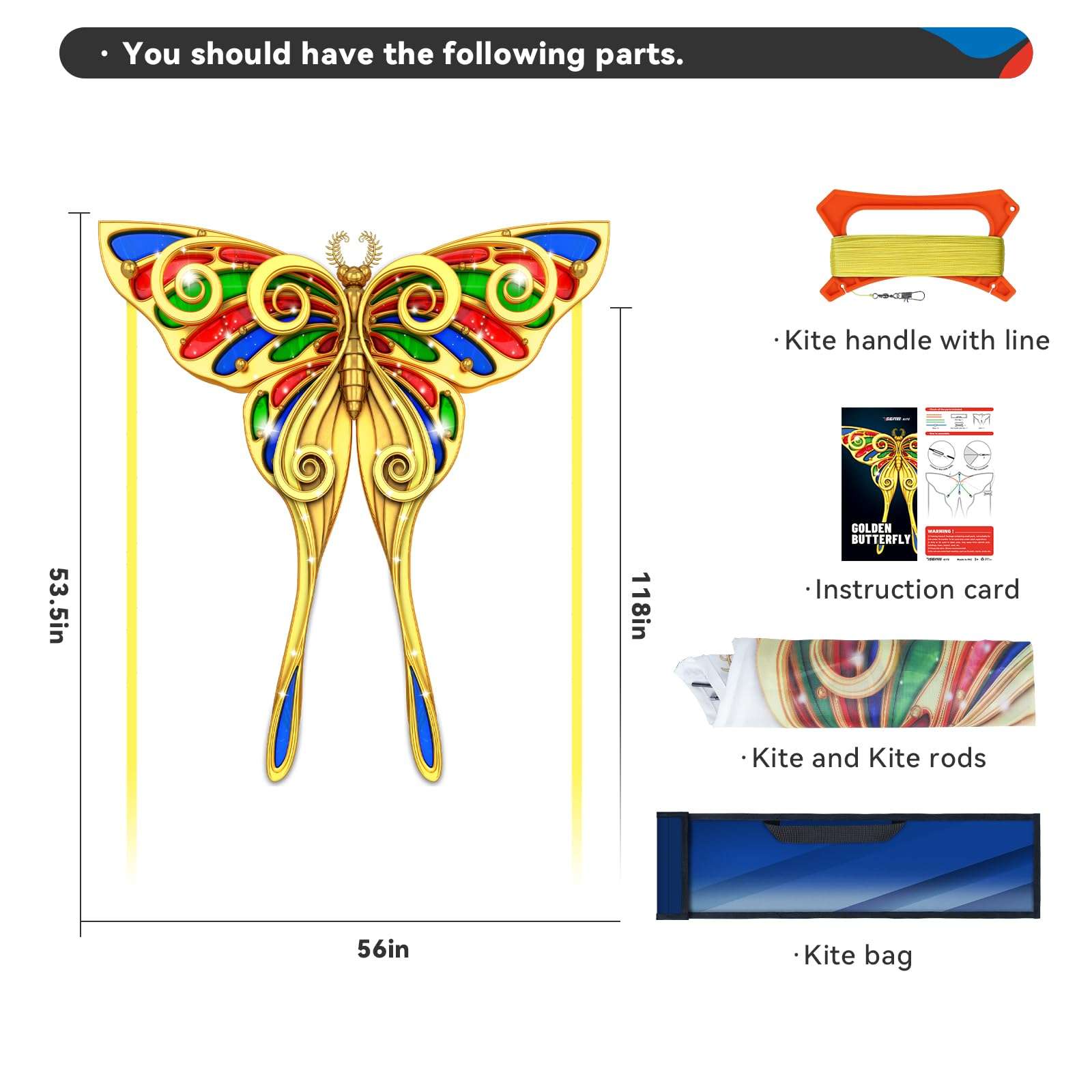 SGftre Golden Butterfly Design Kites ，Outdoor Work Colorful Kite Long Tails，Easy to Fly ，Outdoor Flying Toys for Adult and Kids Surf with Handle 3