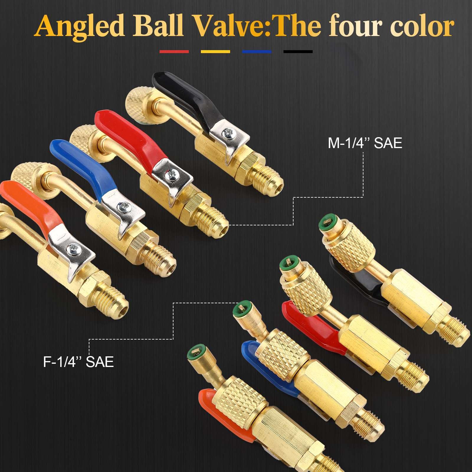 Mudder 10 Pcs Air Conditioning Refrigerant Compact Ball Valve 1/4 Inch Compatible with HVAC Adapter R410A R134A R12 R22 5/16inch Female to 1/4inch Male Flare (4 Angle Ball Valve, 6 Adapter) 6
