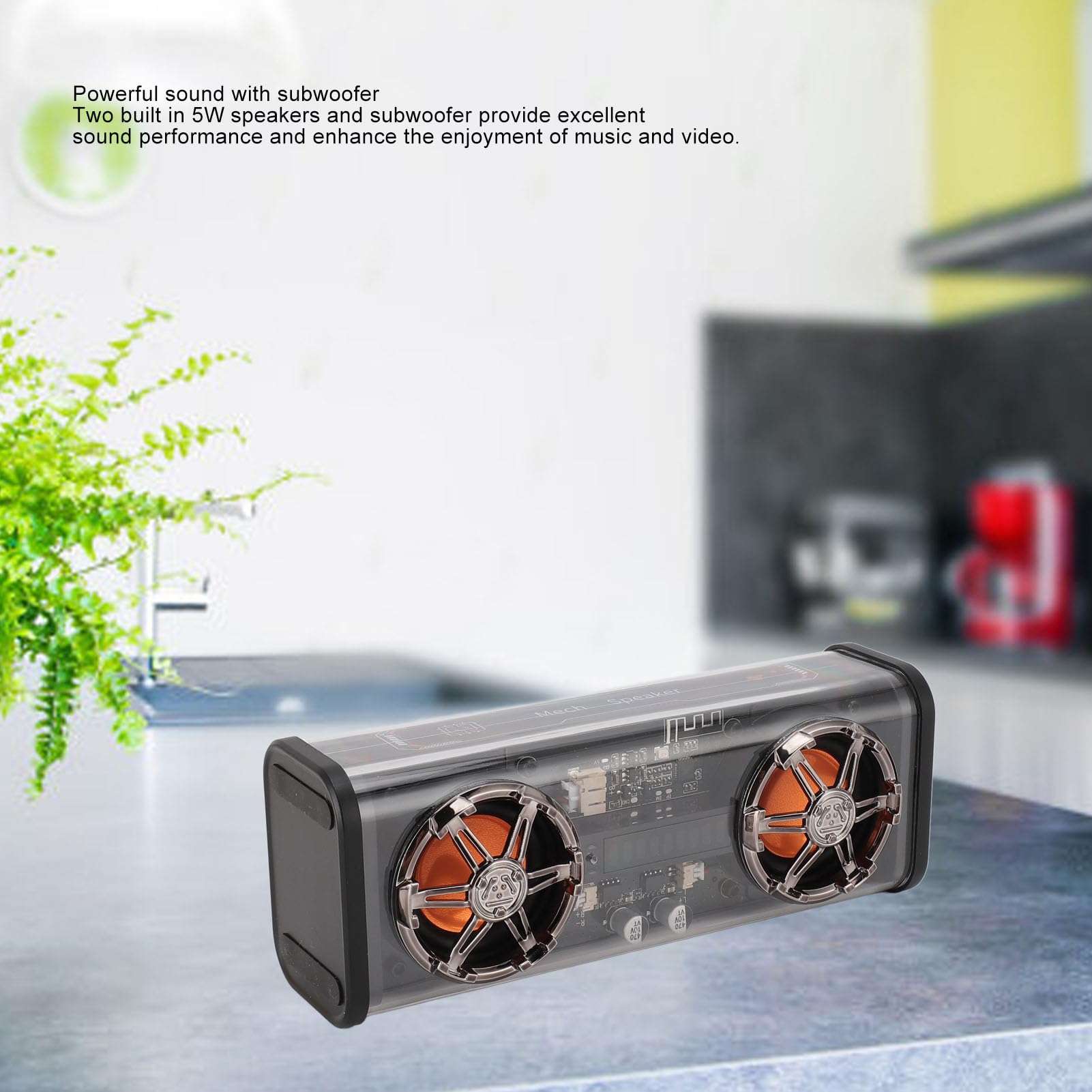 MKYTGFE Transparent Speaker 2x5W Subwoofer Portable Speakers with Colorful Lights for Home Travel (Black) 3
