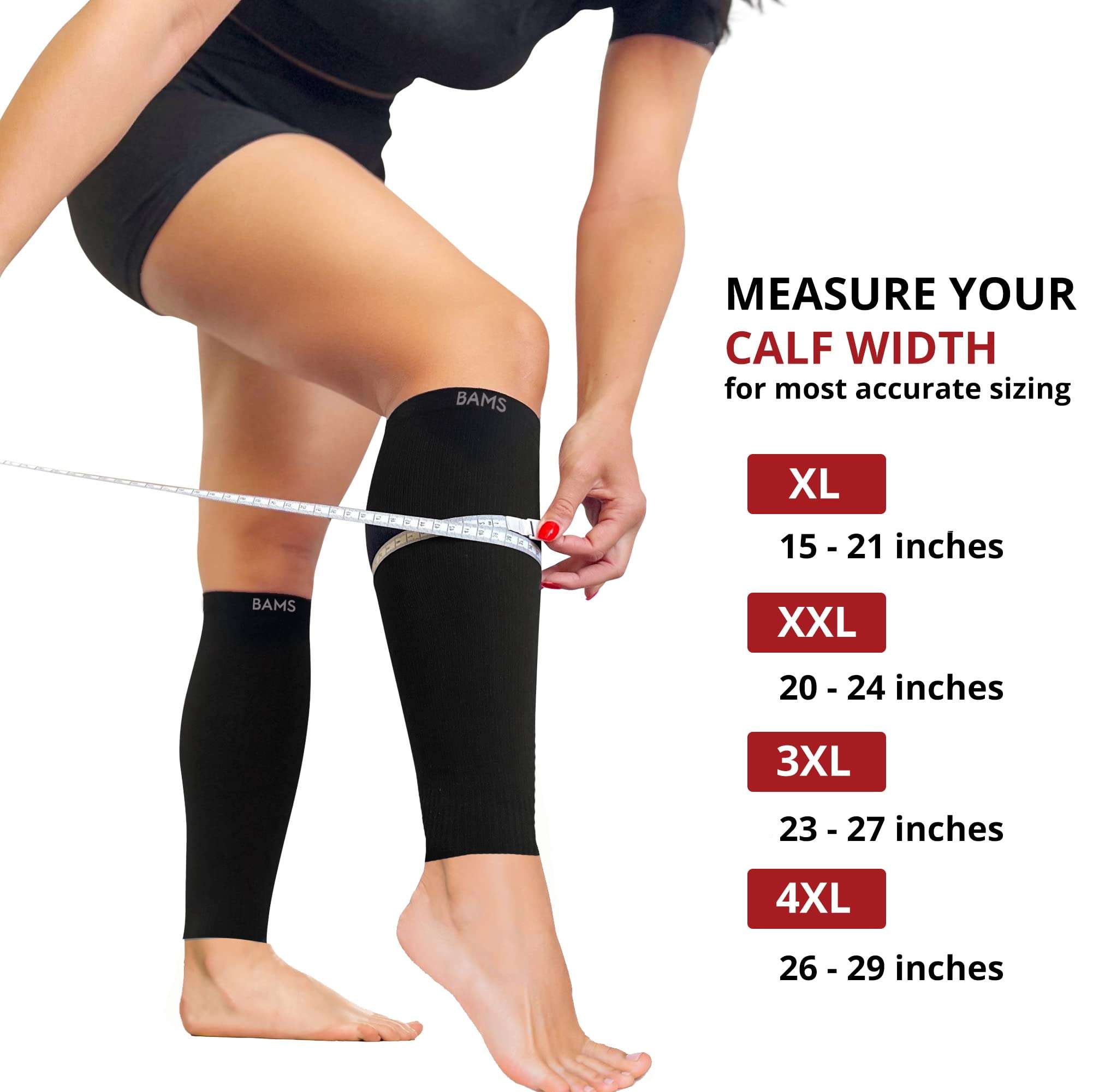 BAMS Plus Size Calf Compression Sleeve for Women & Men, Viscose from Bamboo Extra Wide Leg Support for Shin Splints, Leg Pain Relief and Support, Swelling, Travel 2