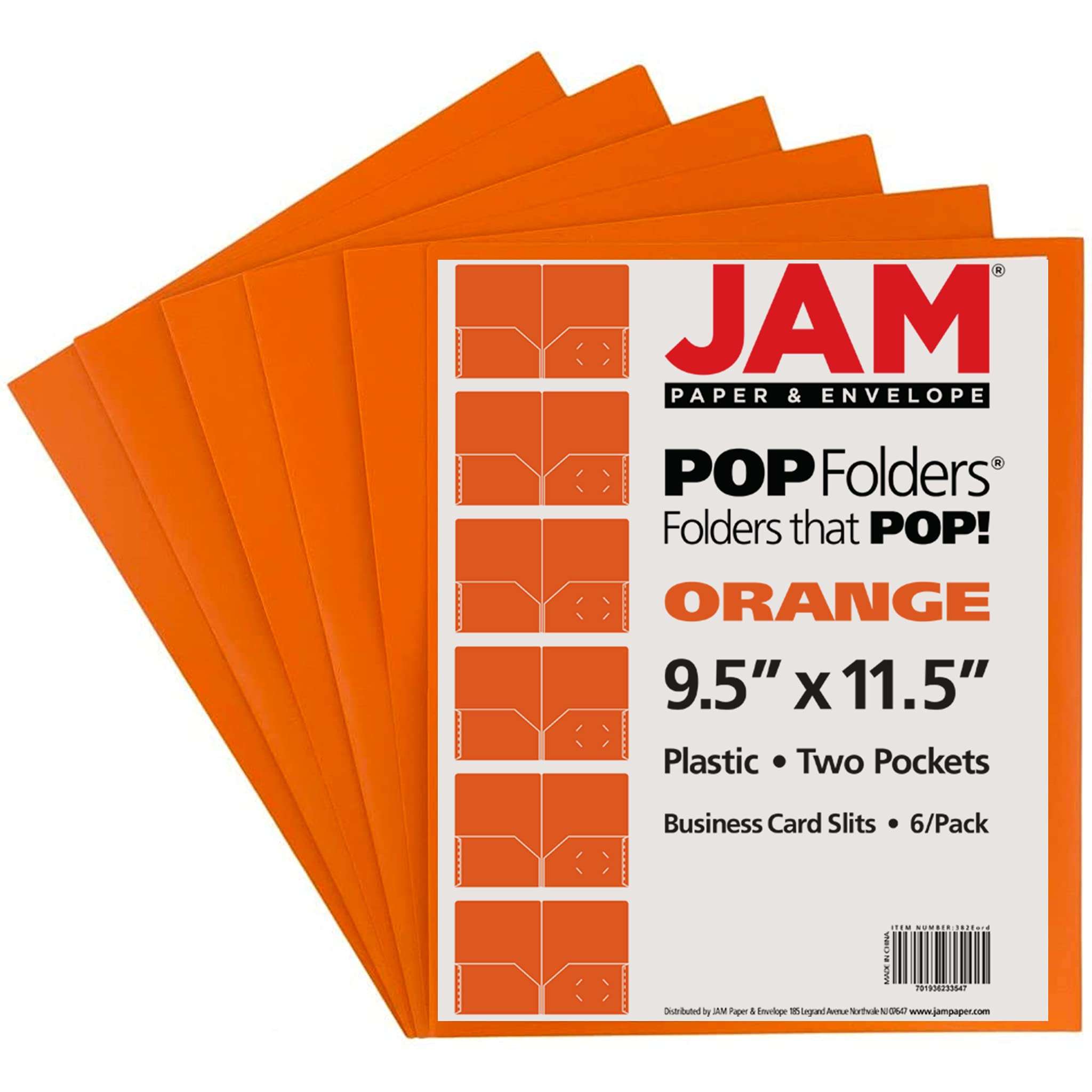 JAM PAPER Plastic 2 Pocket POP Folders - Durable School Folders - Orange - 6/Pack 6