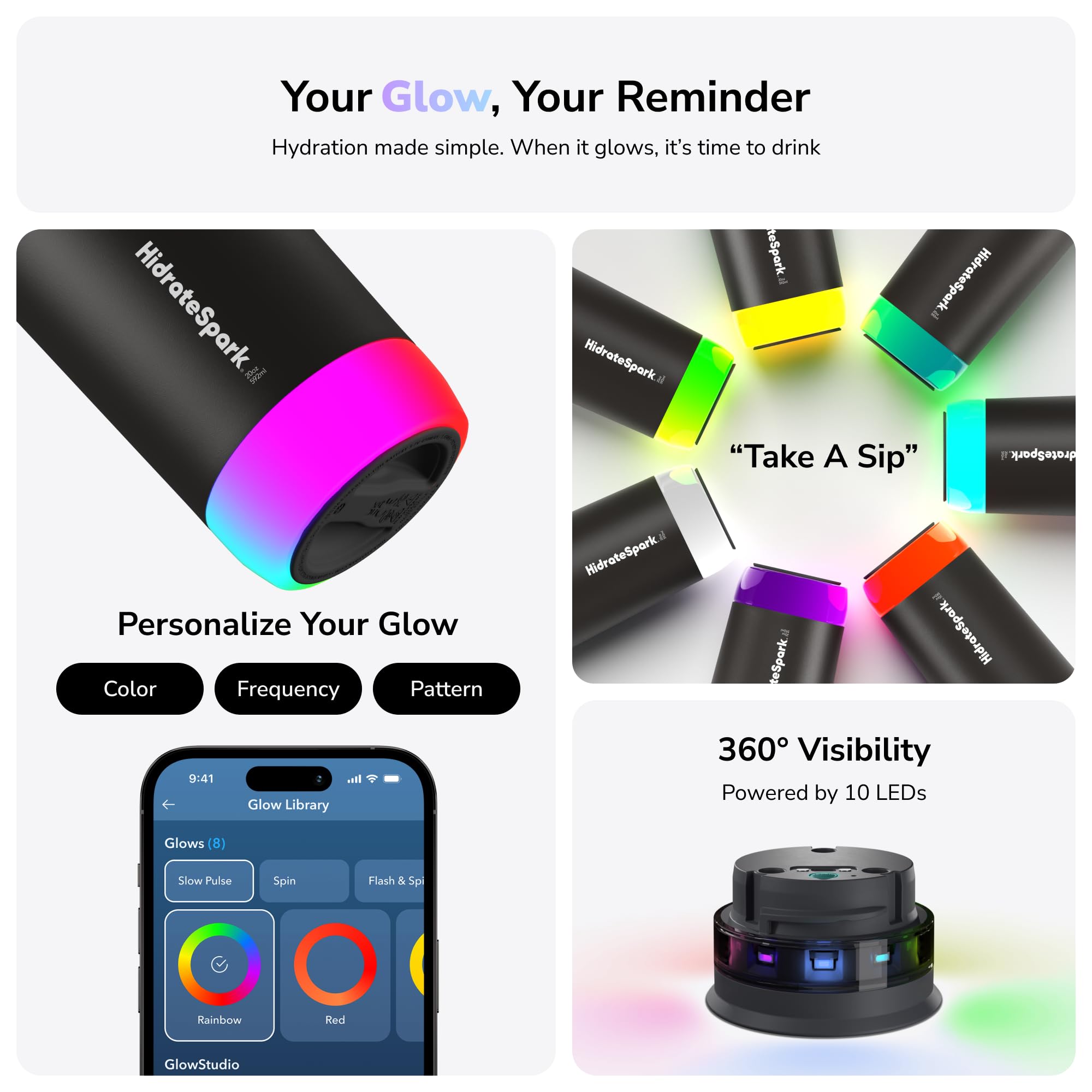 HidrateSpark PRO Smart Tumbler Bundle – Insulated Stainless Steel – Tracks Water Intake with Bluetooth, LED Glow Reminder When You Need to Drink – 20oz, Brushed Stainless Steel + 3 Straws 5