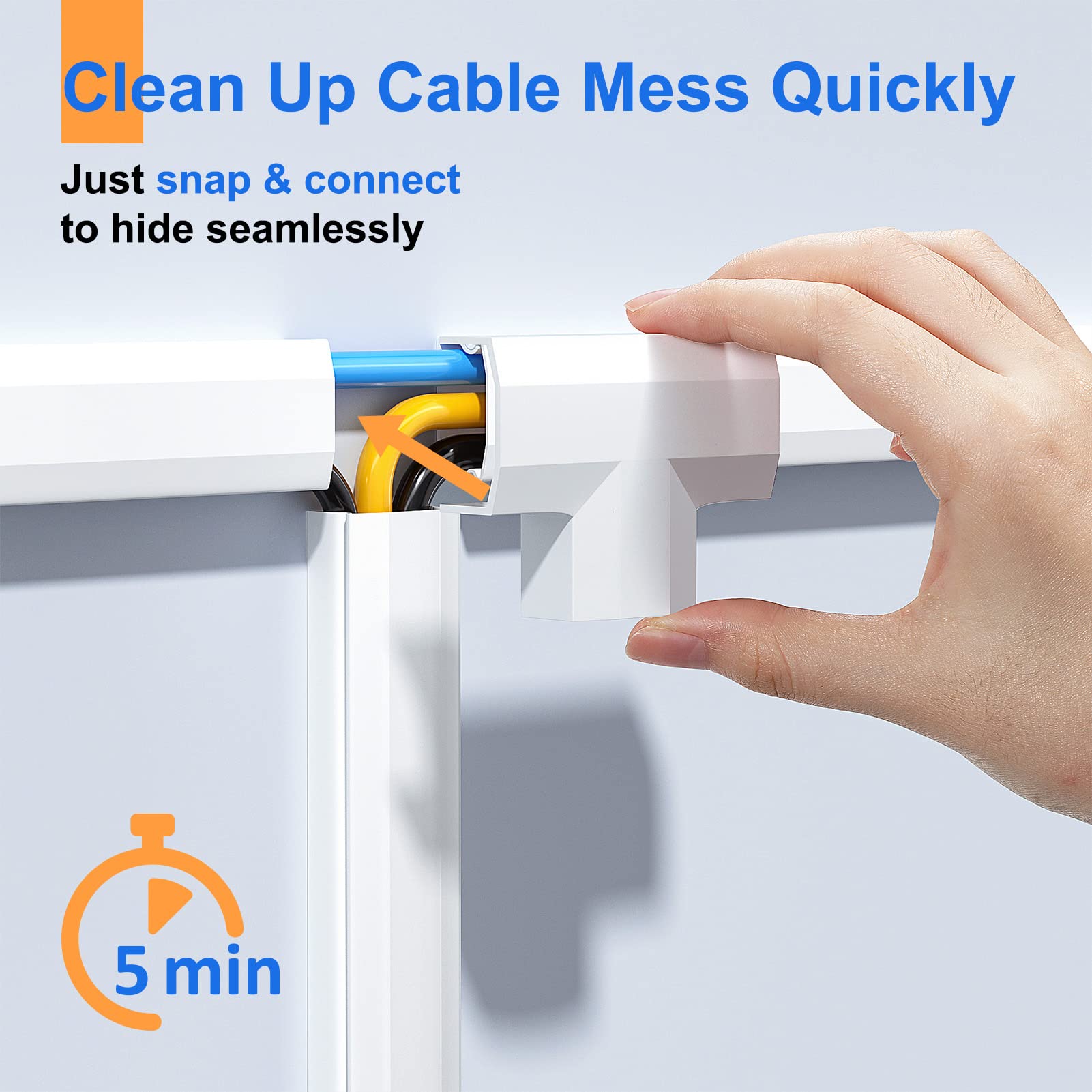 125in Cord Hider - Yecaye Self-Latching Cord Cover - TV Wire Hider on Wall - Snap-on Design Cable Raceway - Easy Install Cable Concealer Cord Management Home Office - 8X L15.7in W0.95in H0.55in 3