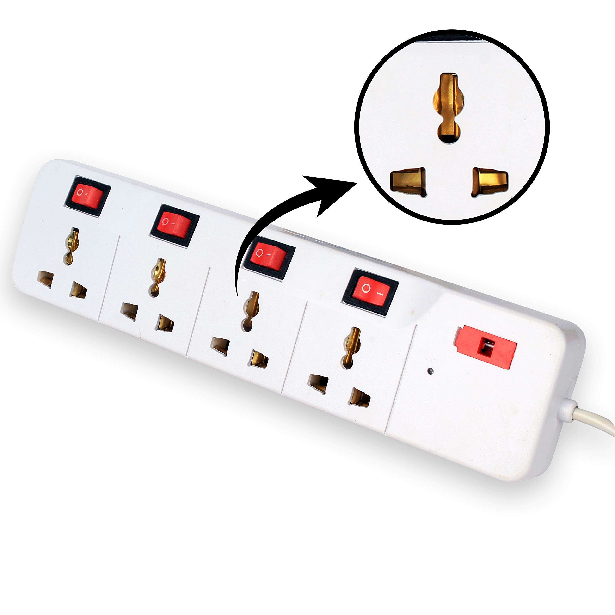 Elegant Casa Extension Board Box with 4 Universal Sockets 4 Individual Switches, Universal Cord with 4 Pinpoints, Copper and Led Indicator, Multi-Plug Power Strip 240 Volts 6 Amp 11 Feet Wire 2