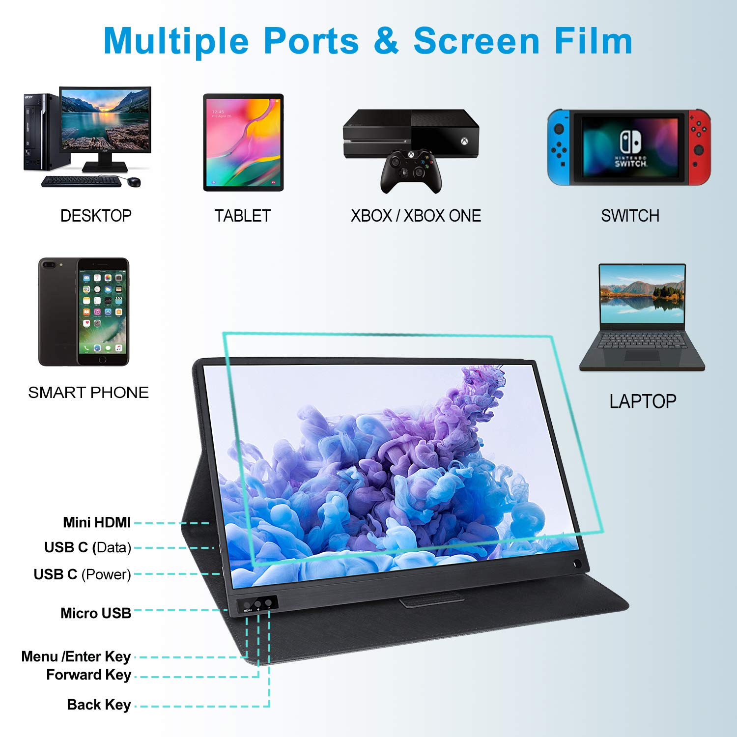 PONKLOIE Portable Monitor for Laptop VESA Extremely Slim & Eye Care Portable Screen USB C HDMI FHD 1080P Computer Monitor with Speakers and Cover for Laptop, MacBook, Xbox 4