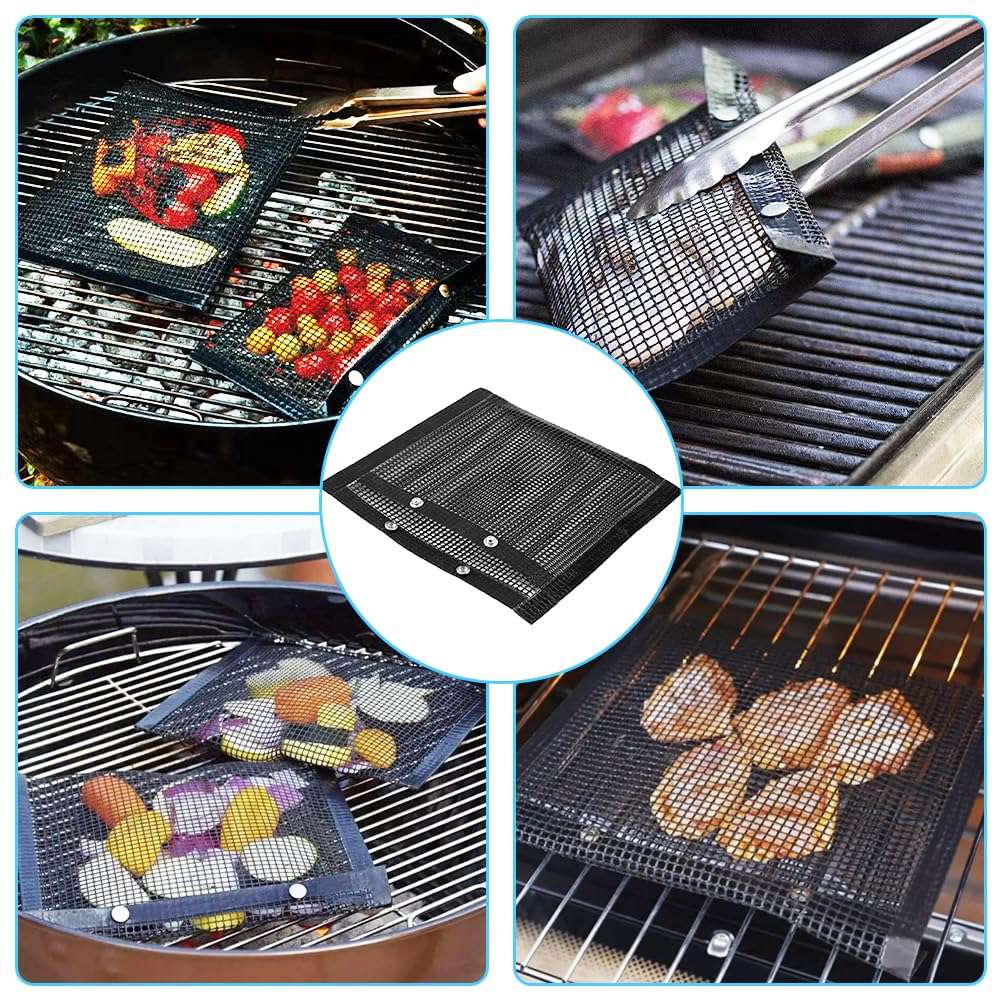 Msiud BBQ Mesh Grill Bags, Pouches Barbeque Charcoal Electric Heat Resistant Non Stick Bag Indoor Outdoor Barbecue Accessories Clean Dishwasher Safe Net Gas Smokers Vegetables Basket Cooking Veggie 3