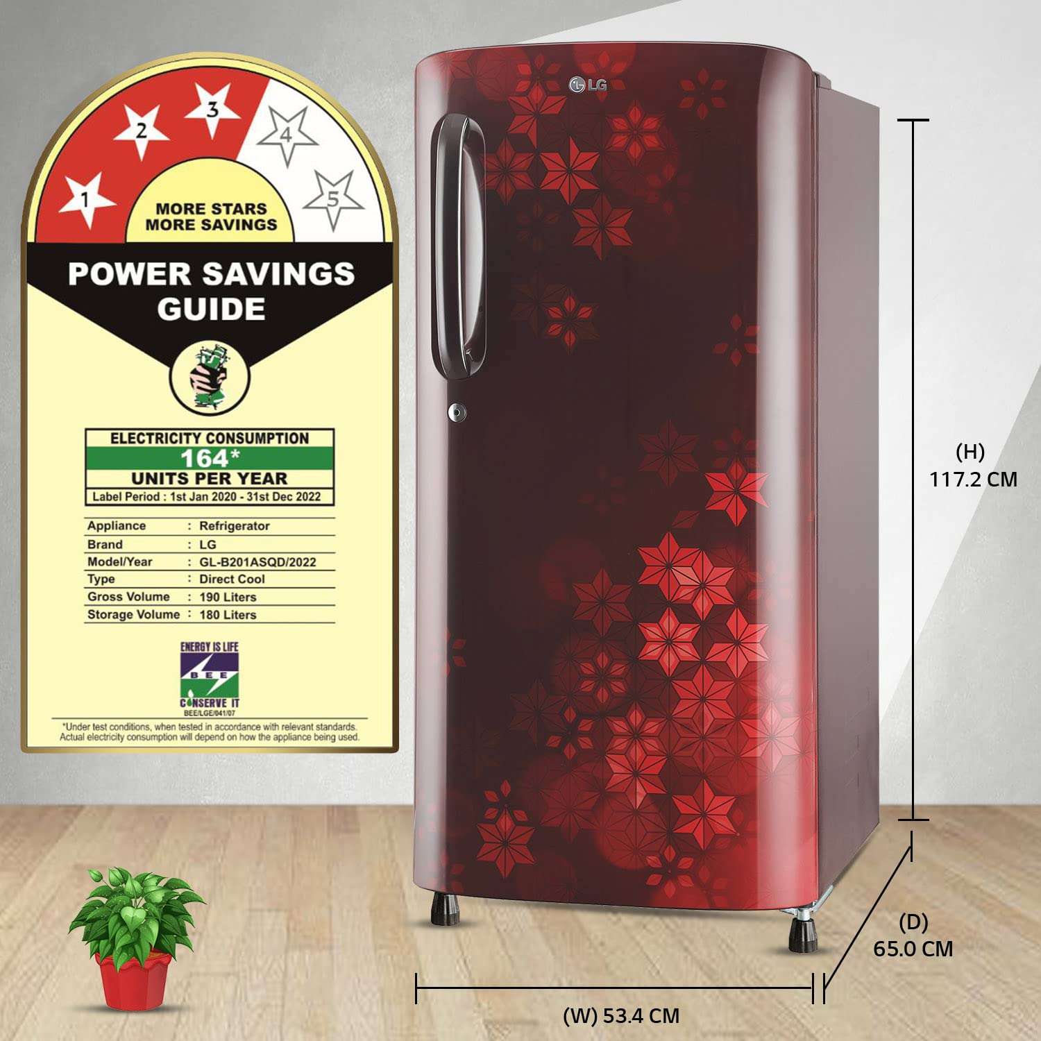 LG 190 L 3 Star Direct-Cool Single Door Refrigerator (GL-B201ASQD, Scarlet Quartz, Moist 'N' Fresh, 2022 Model) 5