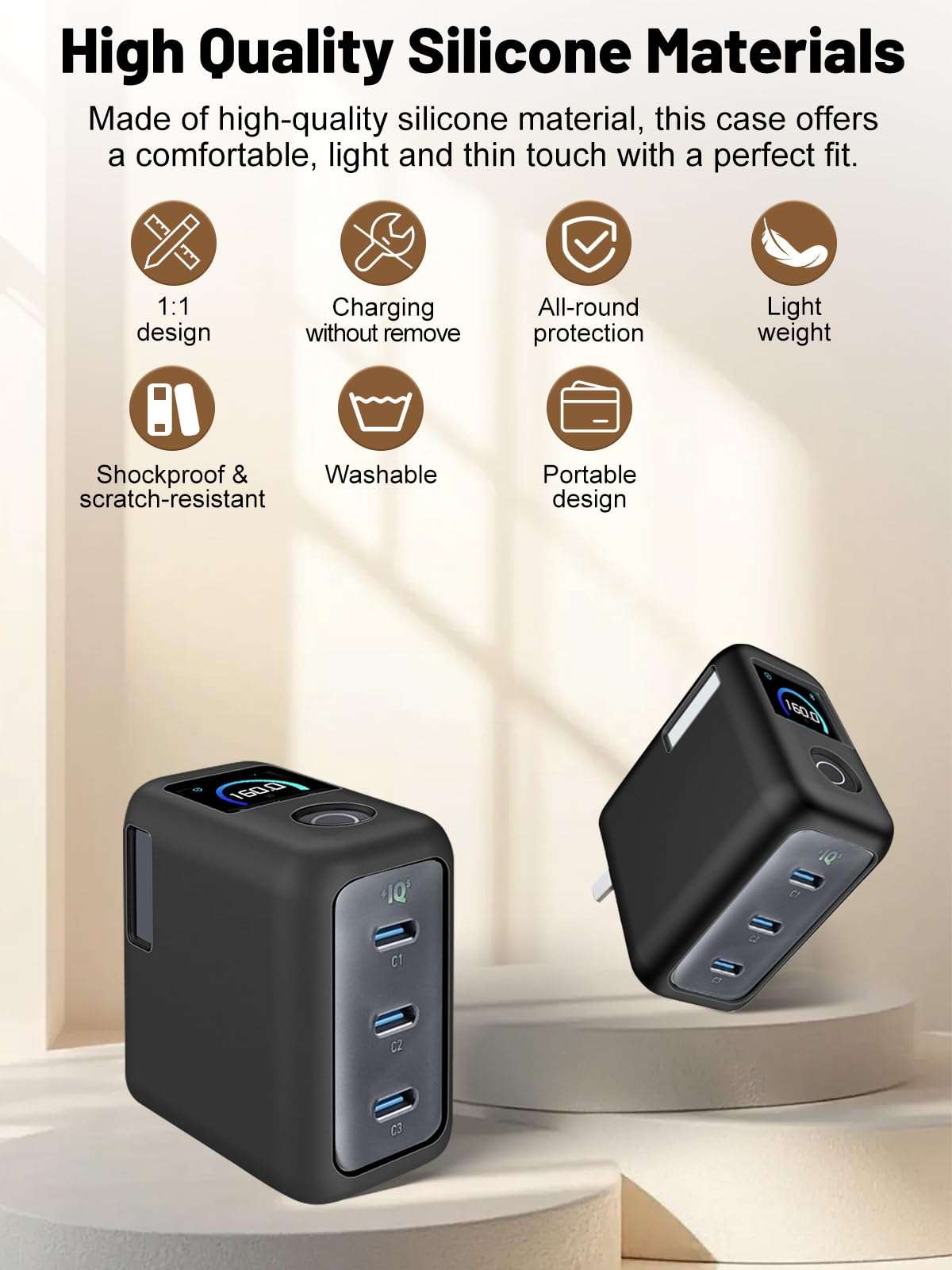 Silicone Protective Case for Anker Prime 160W USB-C Charger , Full-Body Protective Cover with Precise Cutout, Shockproof Dustproof Charging Block Protector Sleeve & Scratch-Resistant Sleeve (Black) 3