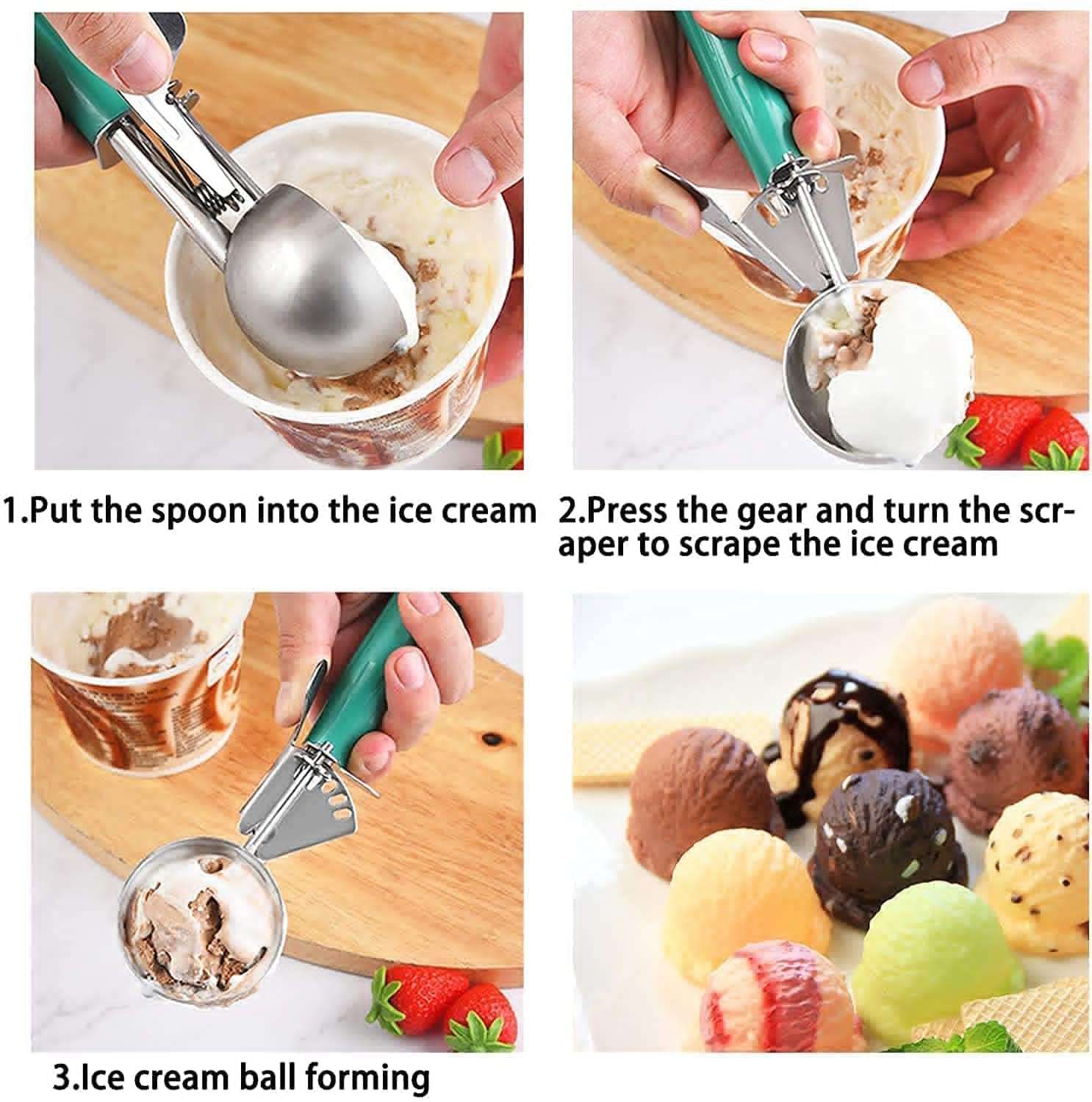 Clazkit Ice Cream Scoop | Push Button | Stainless Steel | Firm Grip Food Grade Rubber Handle | Color May Vary 3