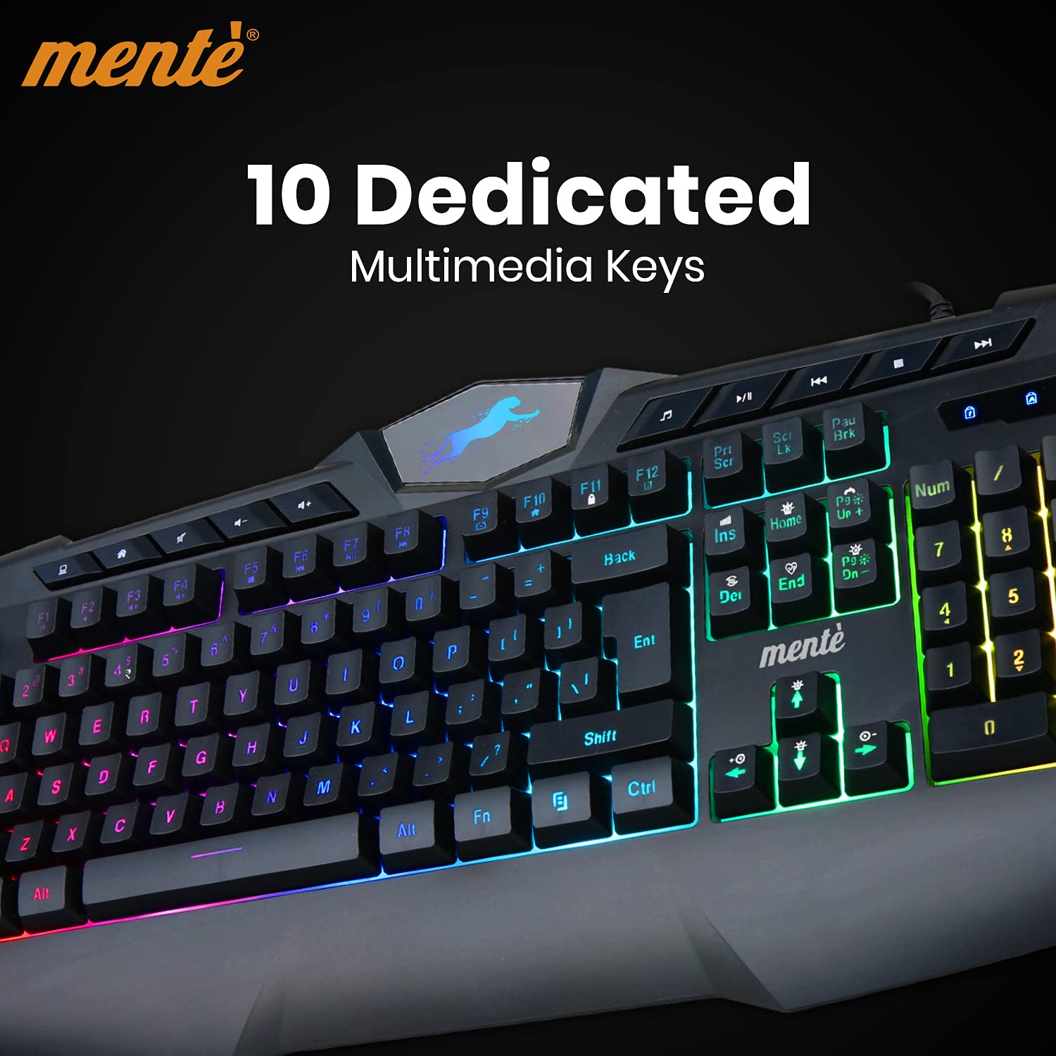Mente Ergonomic RGB Colorful LED Backlight Gaming Keyboard with 10 Dedicated Multimedia Keys (Black) 5