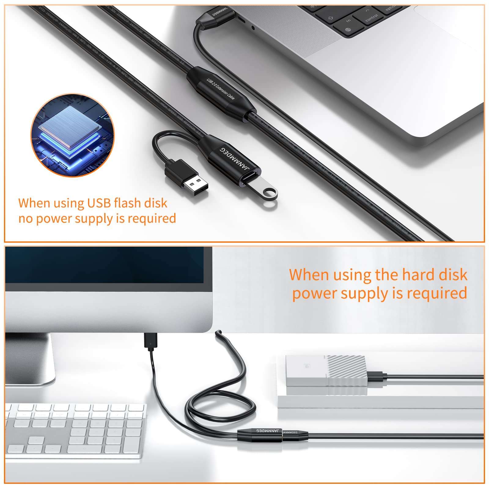 USB Extension Cable 80ft, JANMMDEG USB 2.0 Type A Male to Female Active USB Cable,with A Extension chipset Signal Booster - Active Extension/Repeater 3