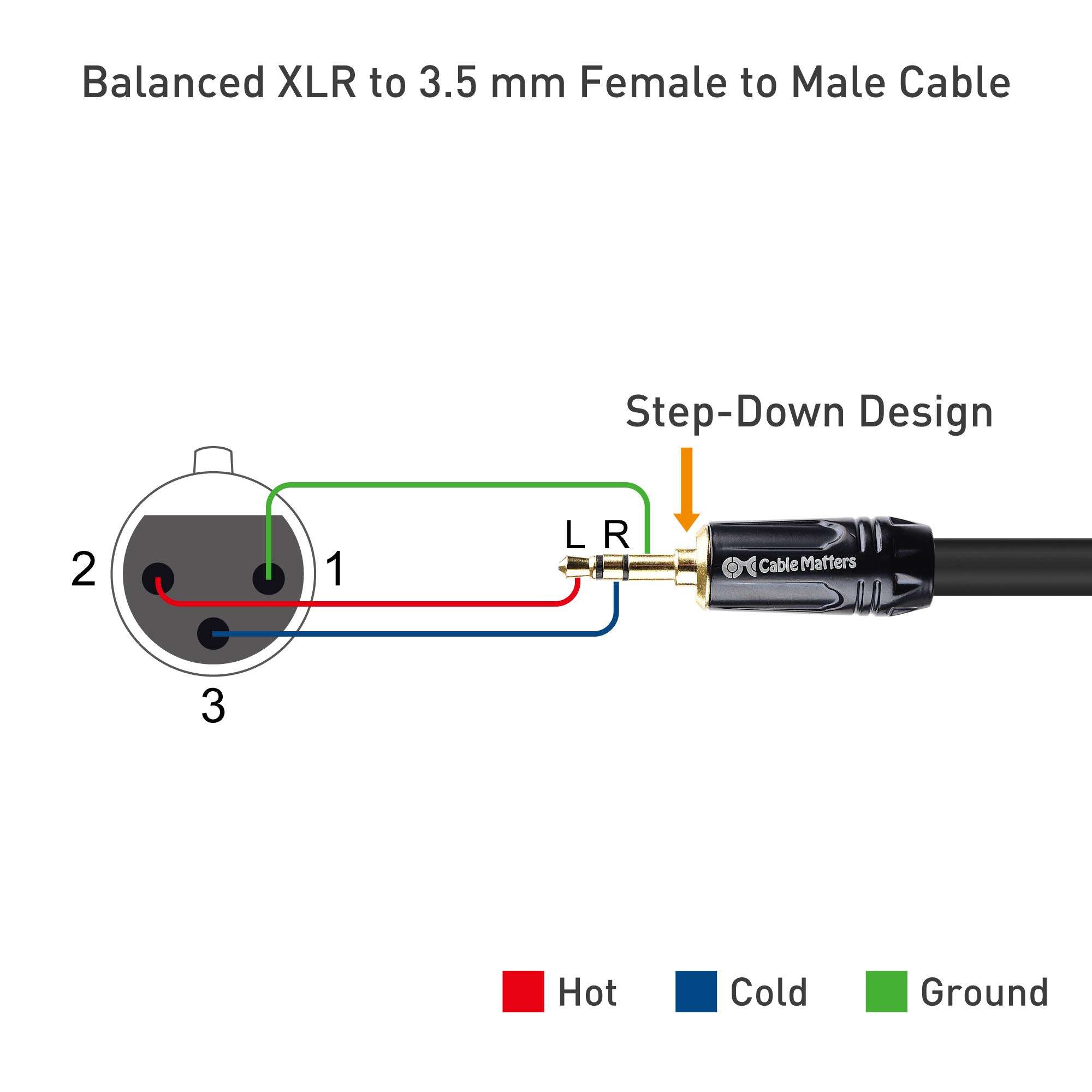Cable Matters Short 3.5mm to XLR Cable - 3ft, Male to Female 1/8 to XLR Cable, XLRFemale to 3.5mm Cord for DSLR, DV Camcorder, Digital Voice Recorder or More, Black 2