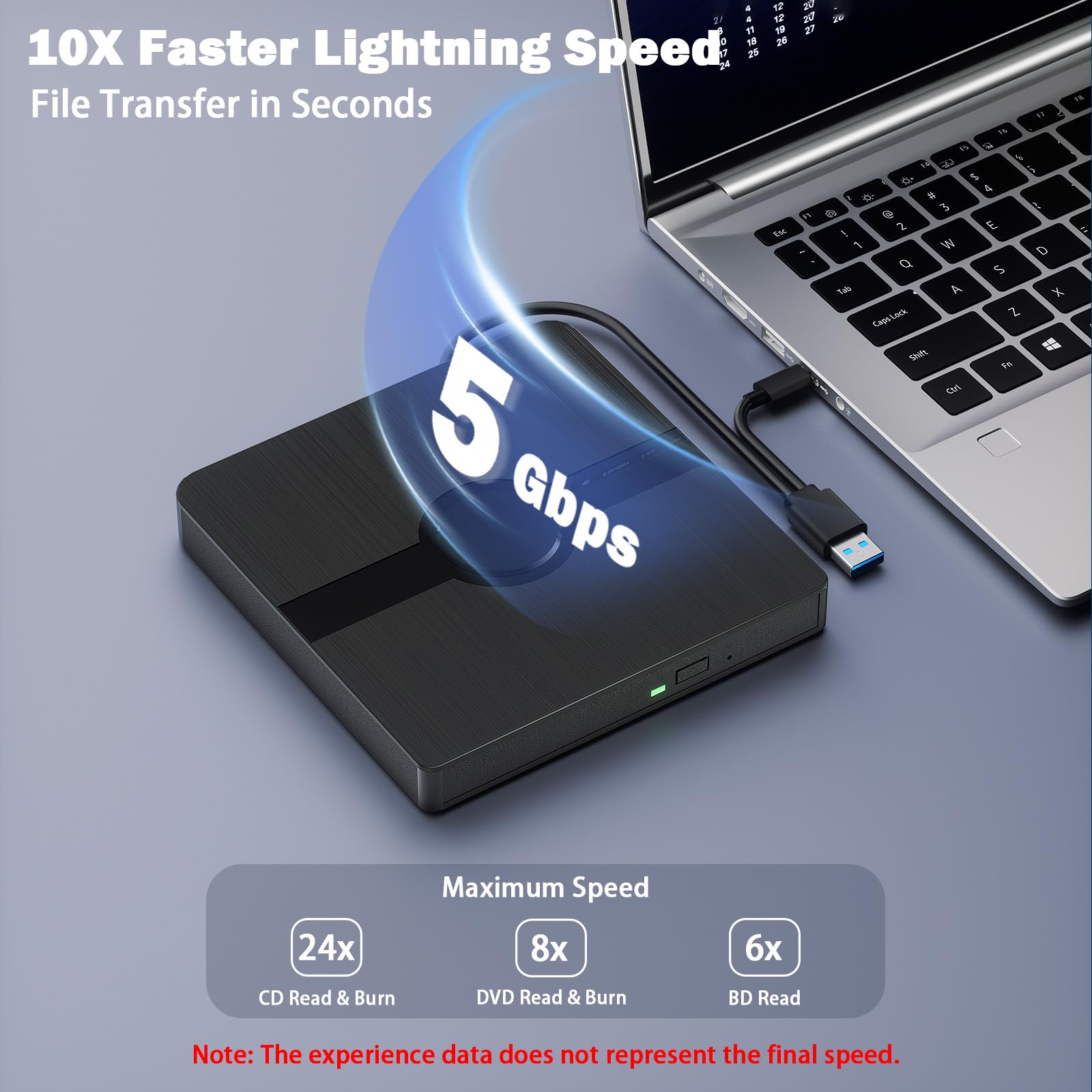 Wbacon External Blu Ray Drive, BD Player with Read/Write Capability Portable Blu-ray Player with USB 3.0 and Type-C CD/DVD Burner 3D Blu-ray Drive (with Charging Cable) 3