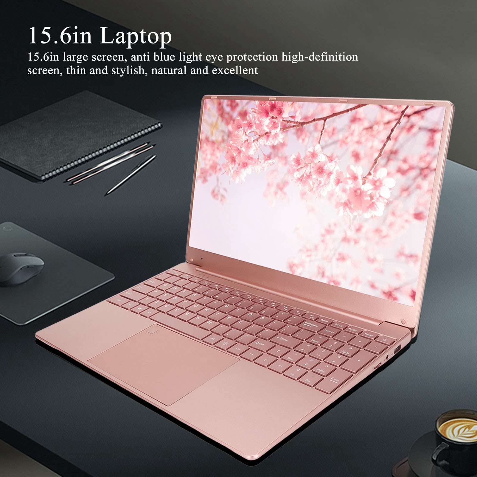 15.6in Pink Laptop Computer, 2K IPS HD Dispaly Thin and Light Laptop, for Intel N5095 CPU For Intel UHD Graphics for Windows 11, with WiFi Backlit Keyboard Fingerprint Numerical Keypad(16+256G) 2