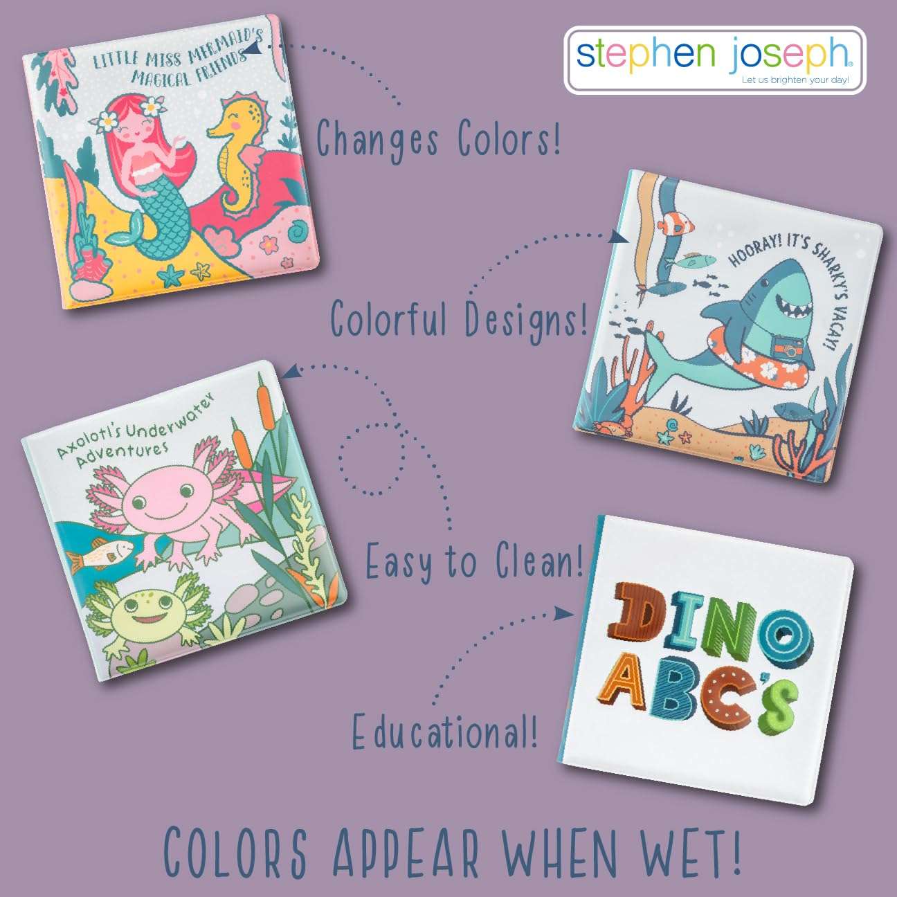 Stephen Joseph, Floating Color Changing Bathtime Book, Toddler Bath Toys, Zoo 5