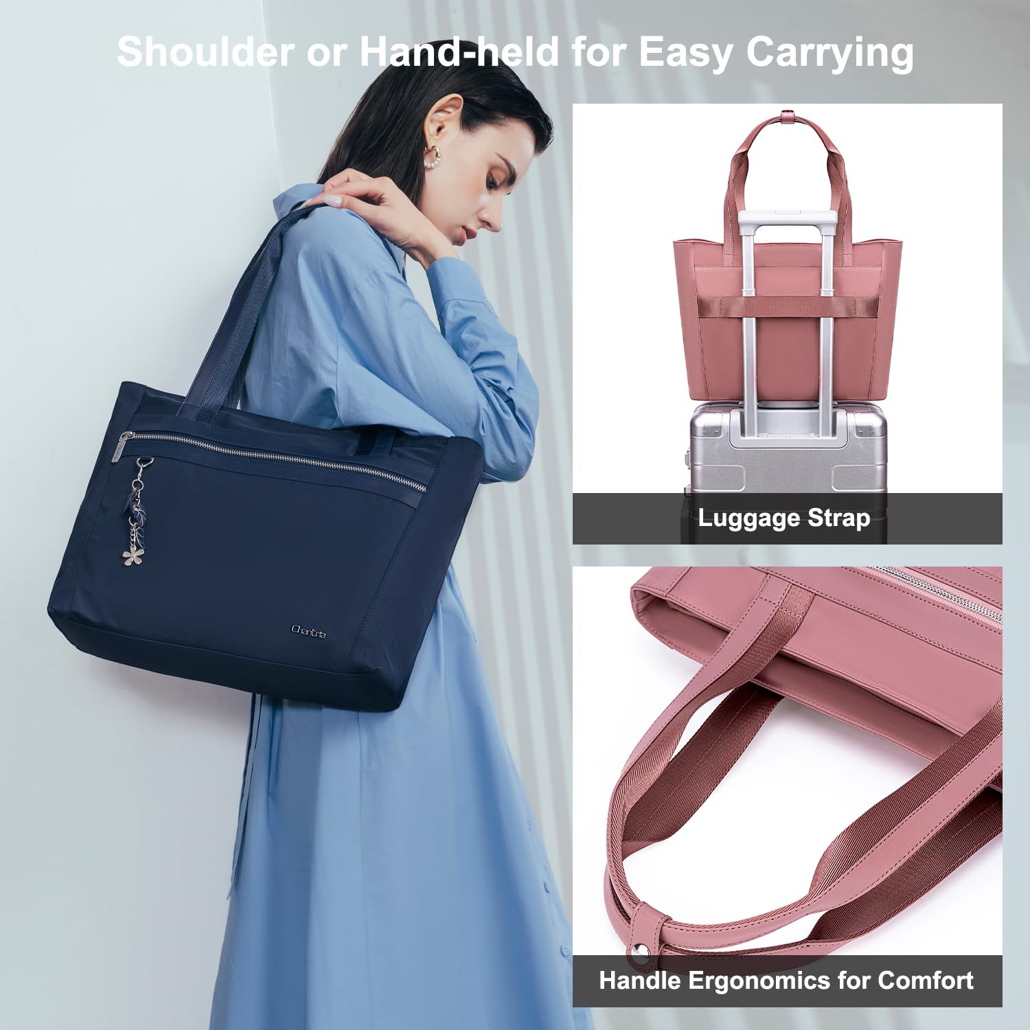 CHANTRIA Tote Bag for Women 8L Stylish Hand Bag for Ladies 14-inch Laptop Multiple Pocket Water-resistant Nylon Womens Shoudler Bag for Office College Casual 5