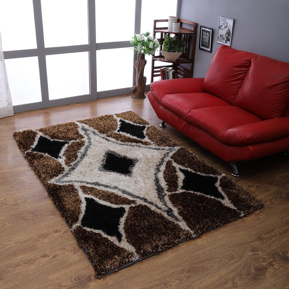 Hand Tufted SHAG Polyester ECO-Friendly Area Rugs - 4'x6', Rectangle, Multicolor, Geometric Modern Design, High Pile Thick Handmade Anti Skid Rugs for Living Room K00044