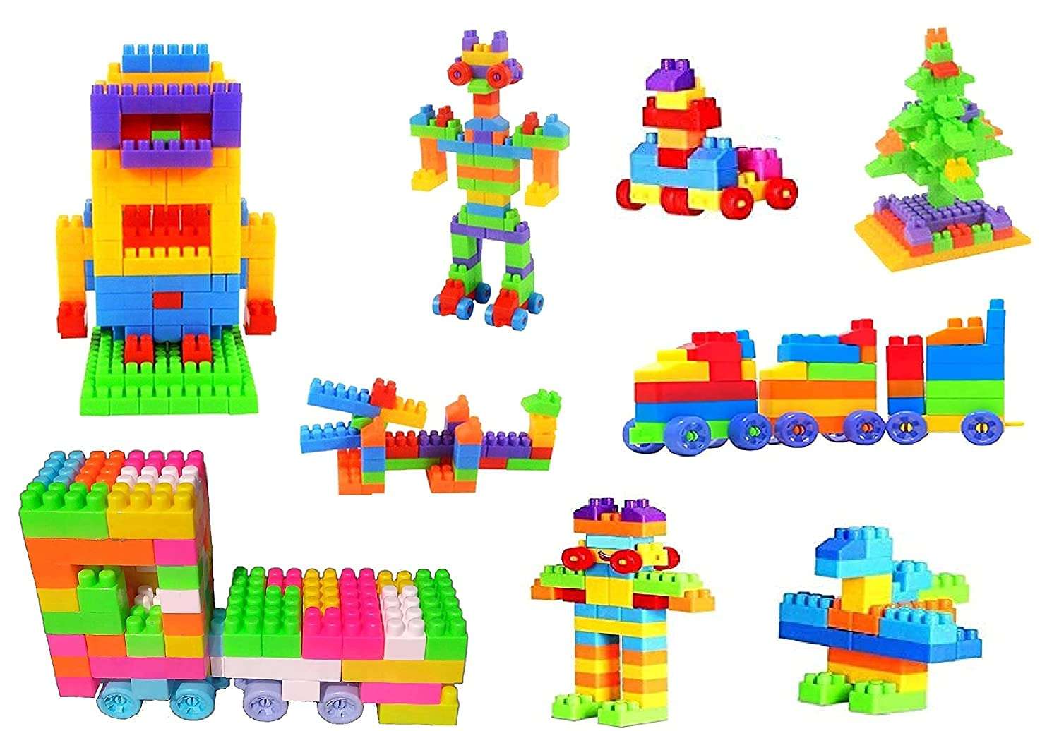 AEXONIZ TOYS Non-Toxic Big Size Building Blocks for Kids with Wheel, 200+ Pieces, Random Color( Building Block Toys for Kids ) Multicolor 3