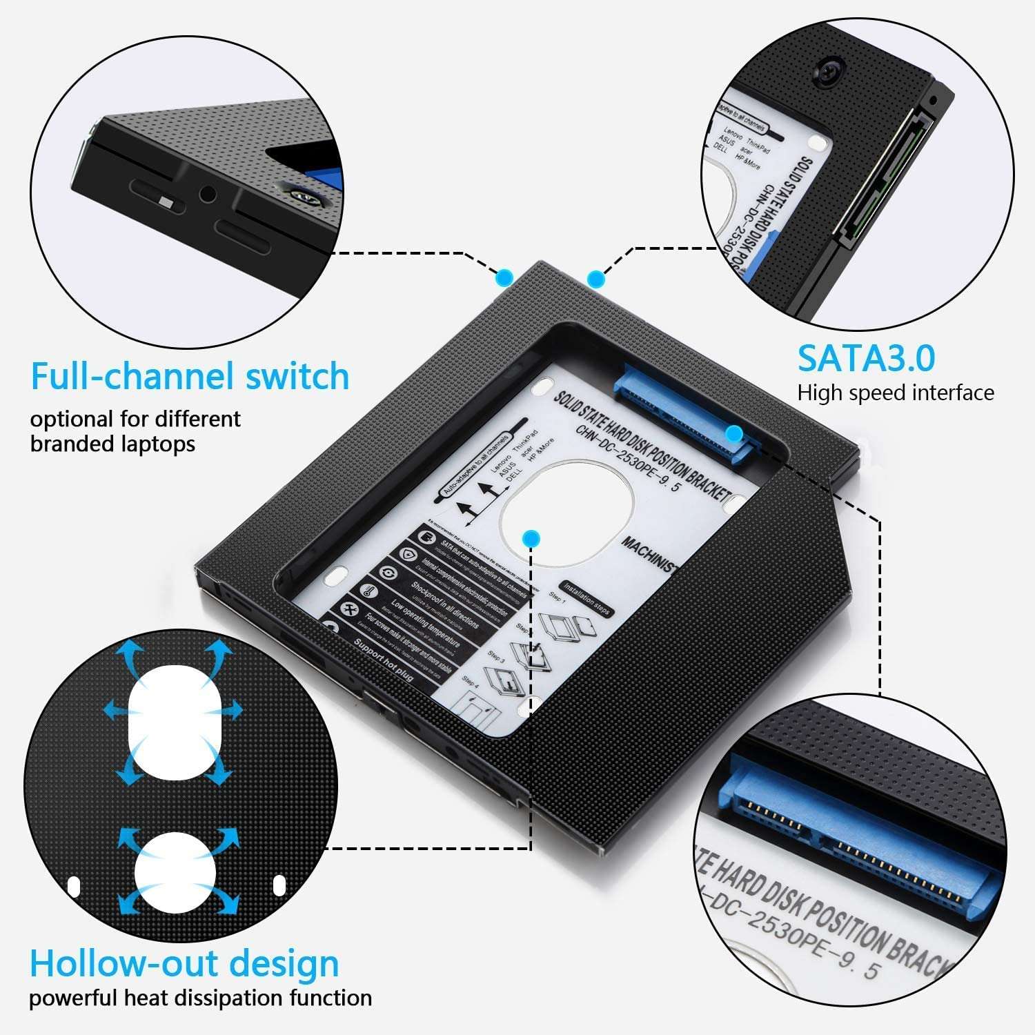 WISTAR Universal SATA 12.7 mm Bay 2nd Hard Disk Drive Caddy for CD/DVD Drive Slot (Add Second HDD/SSD to Your Laptop) 6