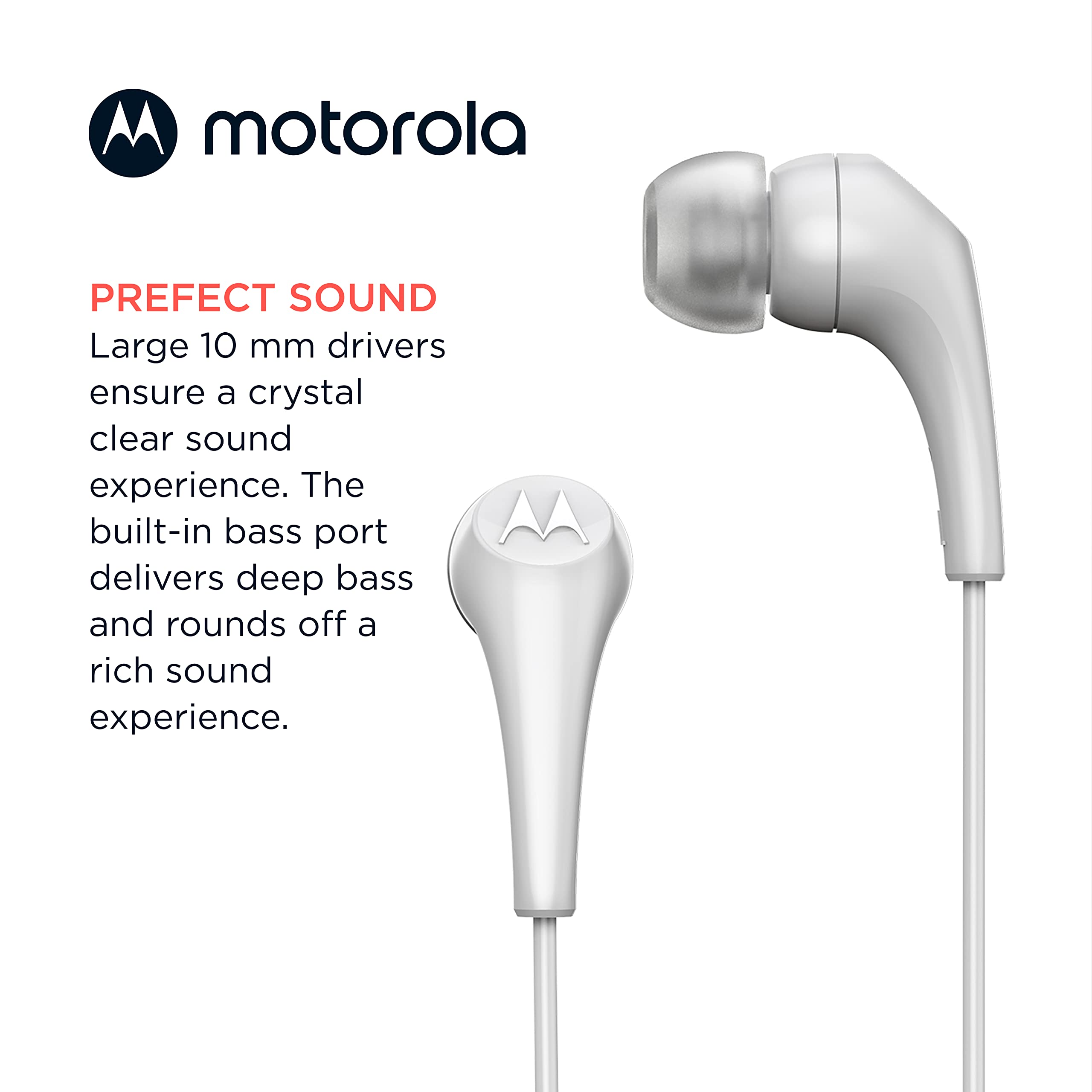 Motorola Wired Earbuds with Microphone - Earbuds 2-S Corded in-Ear Headphones, Control Button for Calls/Music, Comfortable Lightweight Silicone Ear Buds, Clear Bass Sound, Noise Isolation - White 3