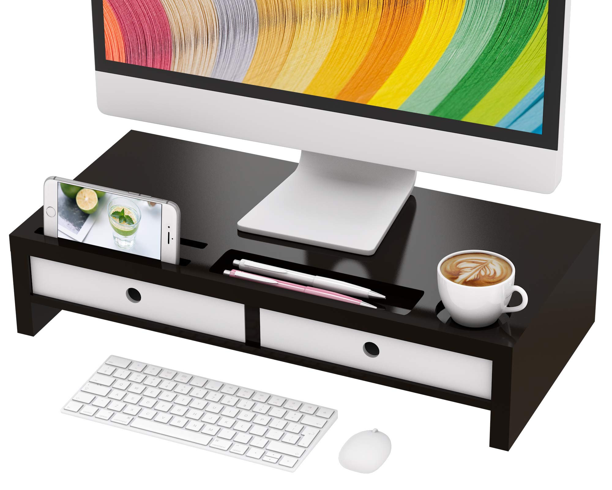Bambloom Monitor Stand Riser with Drawer - Desk Shelf Organizer Keyboard Storage Black 22" x 10.6" x 4.7"