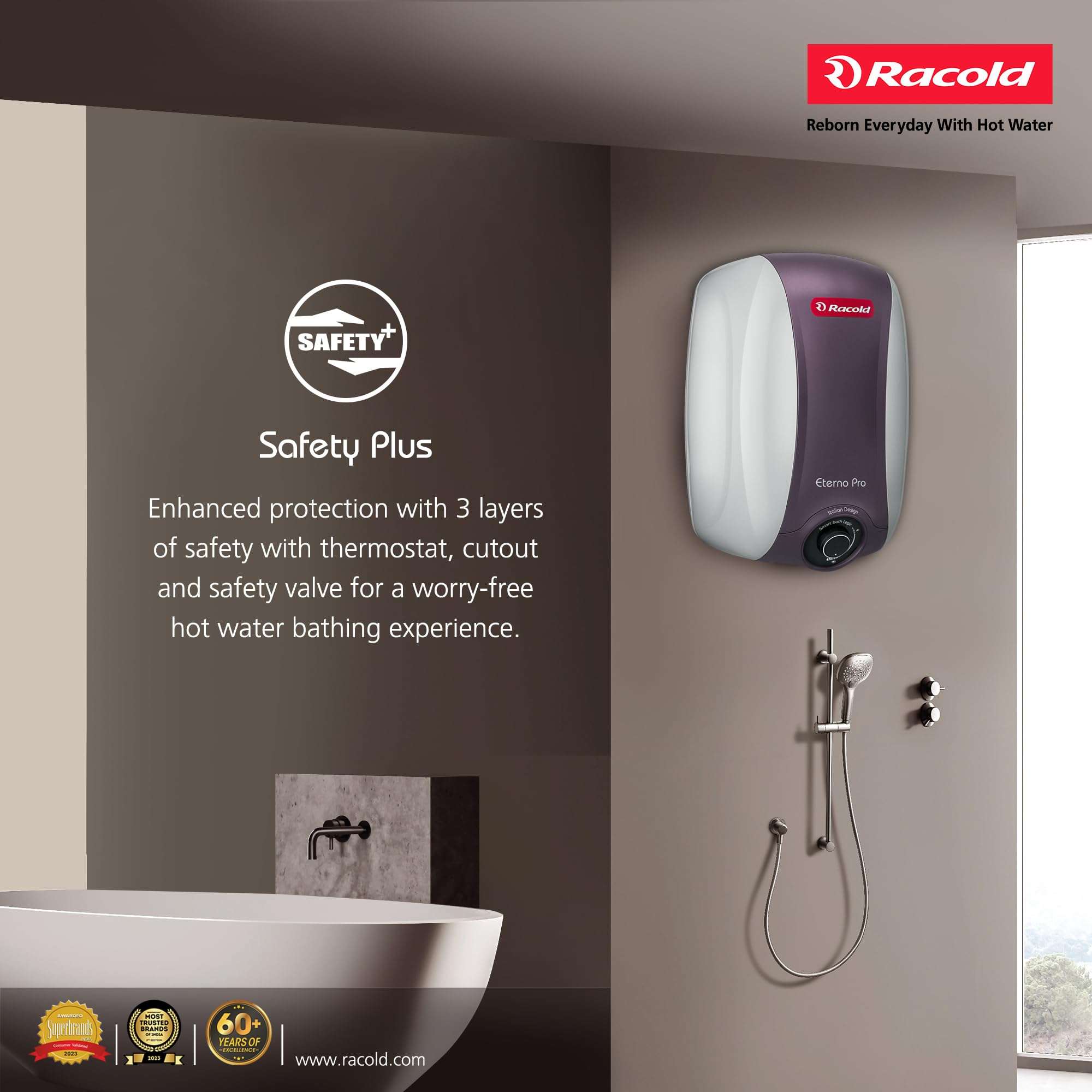 Racold ETERNO PRO Storage Water Heater 10L – Vertical Geyser useful for Bathrooom, Smart Logic, 3 Safety Levels, Energy Efficient,Titanium Enamelled Coating, Free Standard Installation & Pipes, White 6