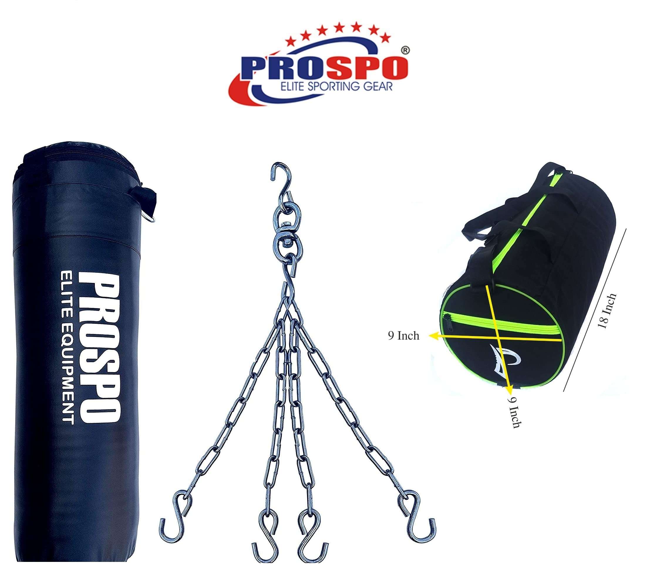 Prospo Punching Bag Srf 36 inch Unfilled with chain and Duffle Bag Boxing Gym Set, Boxing Kit, Boxing Set for Men, Boxing Kit for Men, Punching Bag Srf 36 inch Unfilled with chain and Duffle Bag (Black) 2