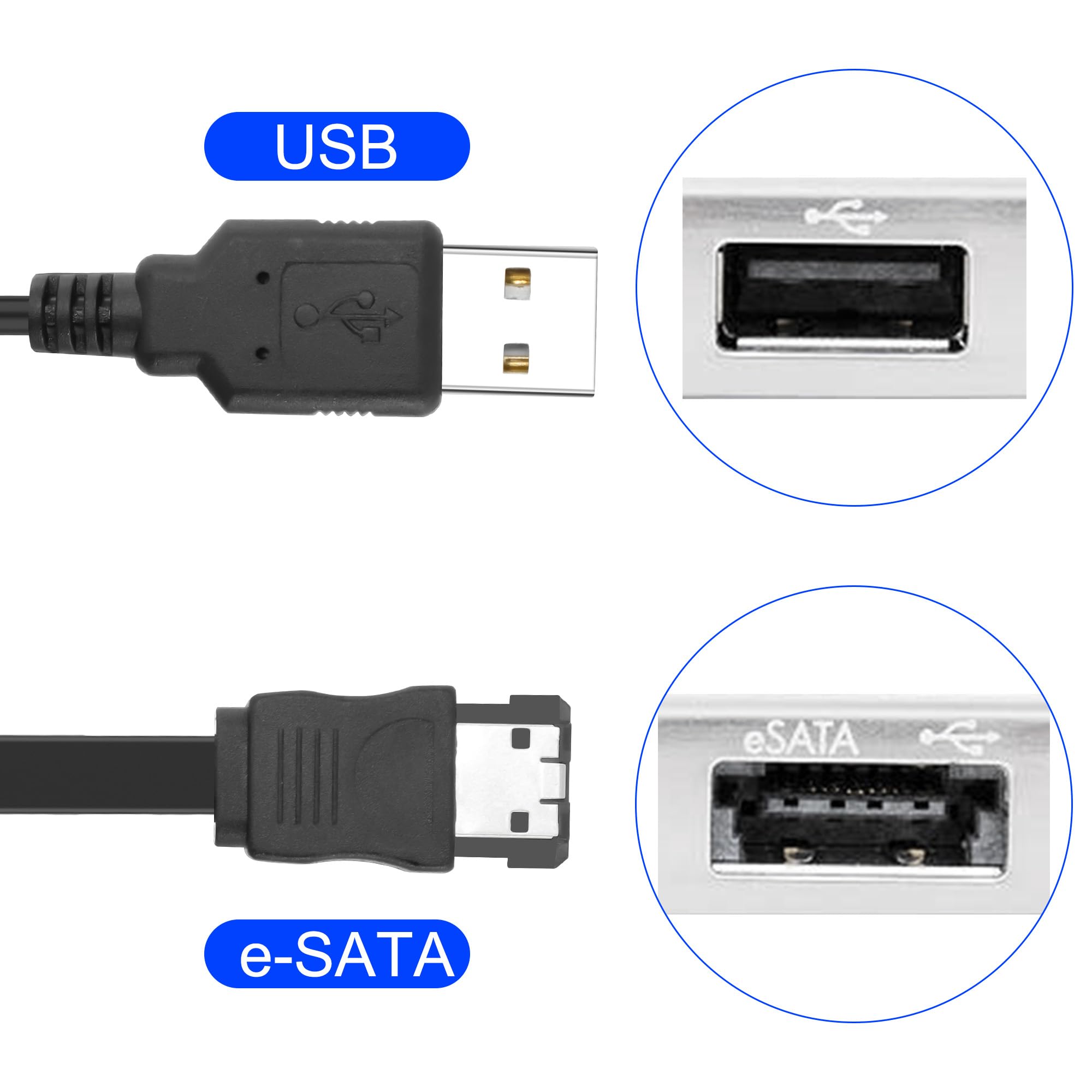XMSJSIY SATA 22Pin to e-SATA Hard Disk Drive Data Transfer Adapter Cable with USB Powered Cable for 2.5" SATA HDD SSD BLU-RAY DVD CD-ROM DVD+RW Devices - 45CM/17.7INCH 6