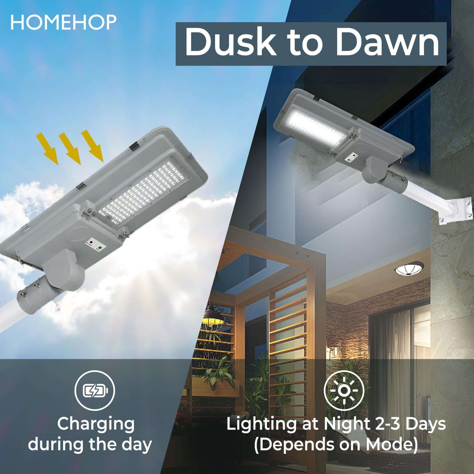 Homehop 180W All in One Solar Street Light Wall Lamp for Outdoor, Home & Garden Dusk to Dawn with Remote Control(180 LED,Aluminium) 4