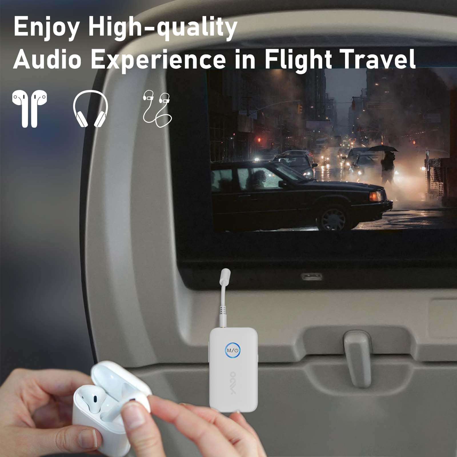 YMOO Bluetooth 5.3 Transmitter Receiver for 2 Wireless Headphones/Speaker/Airplane, 3.5mm Jack AUX Bluetooth Audio Adapter, 22h Long Range AptX Low Latency for Smarphone/Tablet/PC/TV/Home Stereo 2