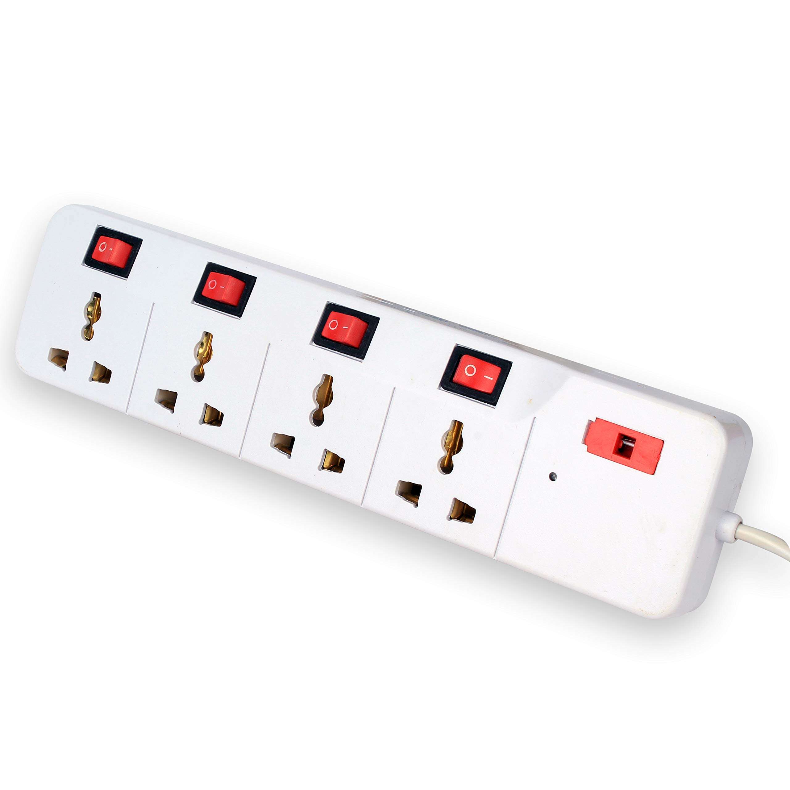 Elegant Casa Extension Board Box with 4 Universal Sockets 4 Individual Switches, Universal Cord with 4 Pinpoints, Copper and Led Indicator, Multi-Plug Power Strip 240 Volts 6 Amp 11 Feet Wire 6