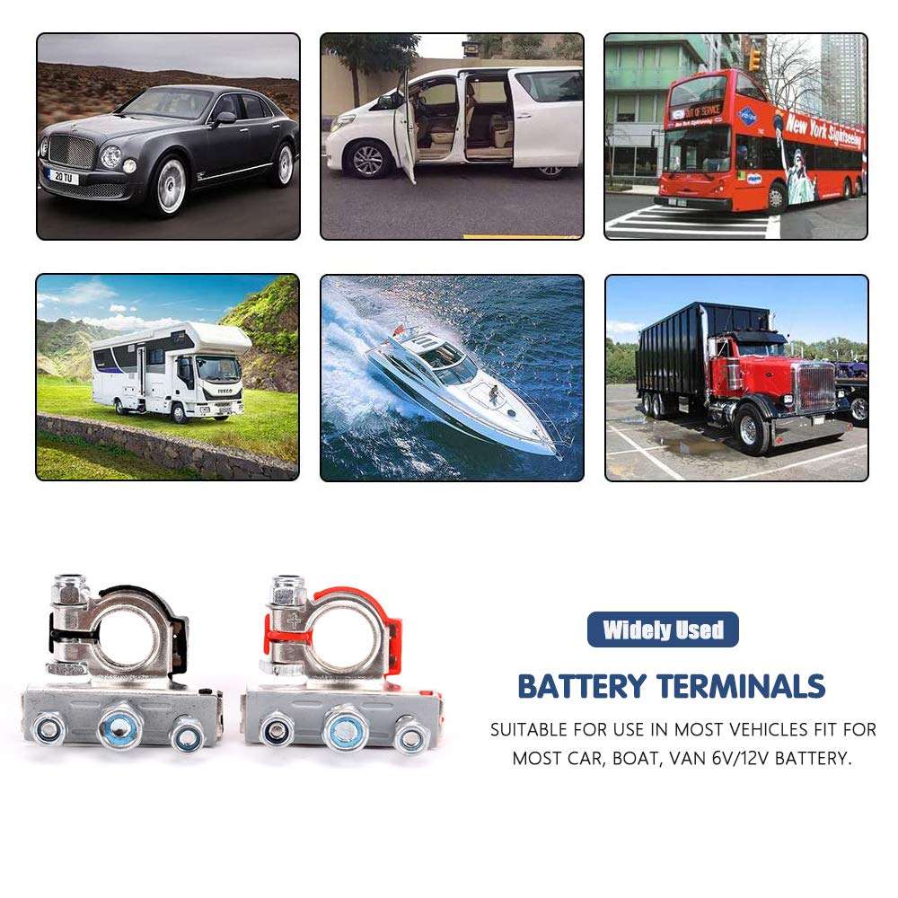 HerMia Car Battery Terminal Connectors, 3 Way Top Post Battery Cable Terminal Ends Clamp Positive and Negative for Car, Boat, Marine, Van and More 5