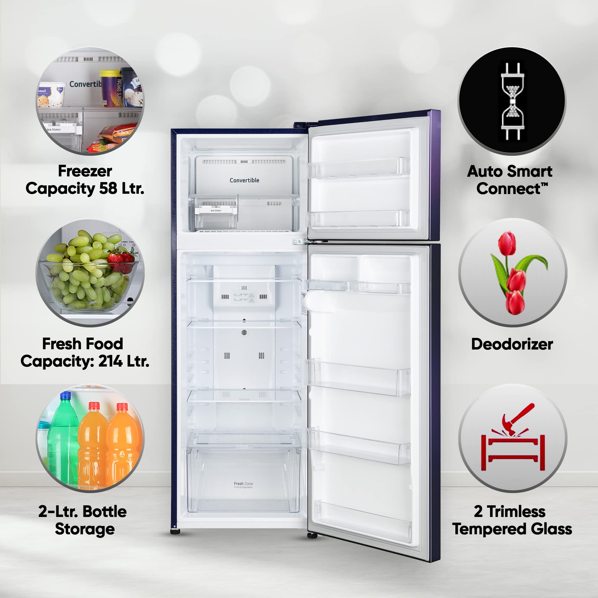 LG 272 L 2 Star Frost-Free Smart Inverter Double Door Refrigerator (GL-S312SBEY, Blue Euphoria, Convertible) 4