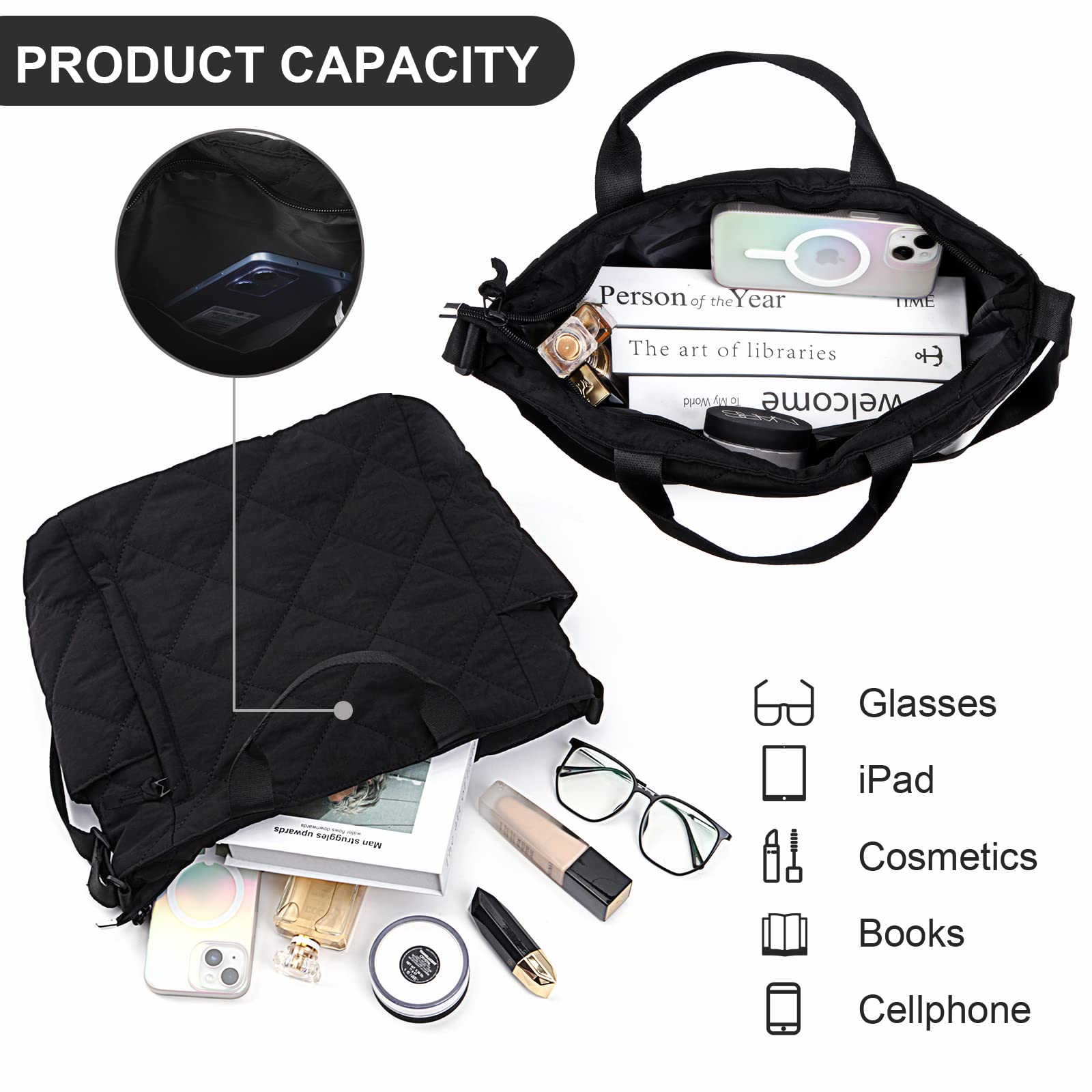 Quilted Tote Bag for Women Puffer Hobo Handbag Lightweight Quilted Padding Shoulder Bag Nylon Padded Crossbody Bag Zip Closure 6