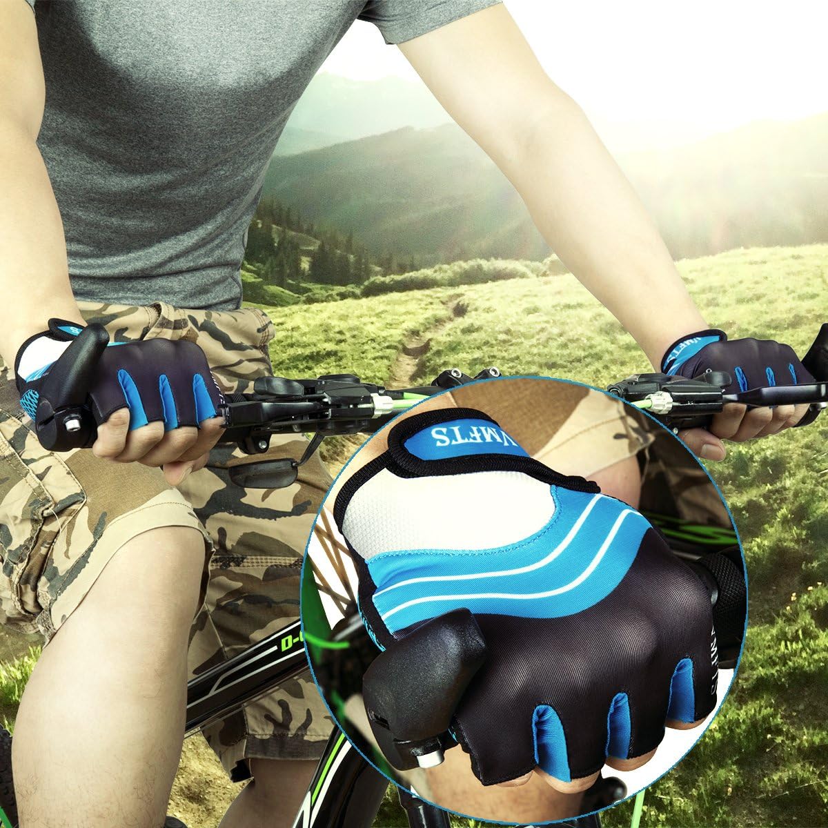 VMFTS Cycling Gloves Gel Pading Fingerless Sporting Glove for Weightlifting Racing Biking Climbing Parkour Running??Blue Large 6