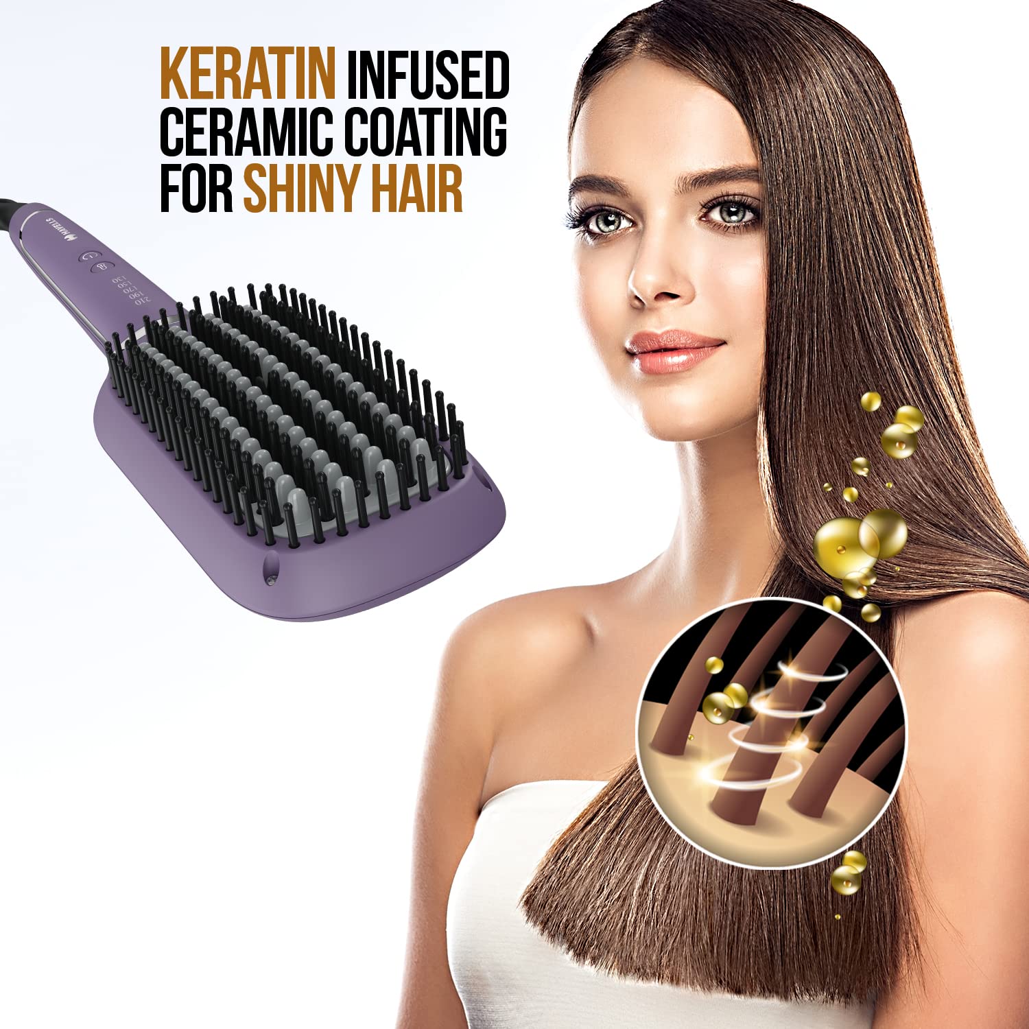 Havells HS4201 50 Watts Keratin Infused Hair Straightening Brush with Temperature Control, suited for all hair types, comes with Worldwide Voltage (Purple) 3