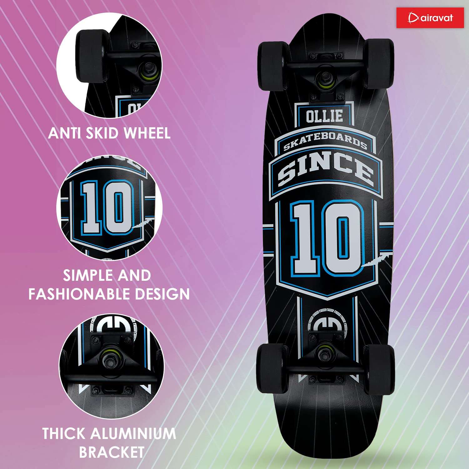 AIRAVAT Gallant Skateboard Multicolor Made of Premium Wood and Non Slip PU Wheel with Weight Capacity Upto 100Kg 4