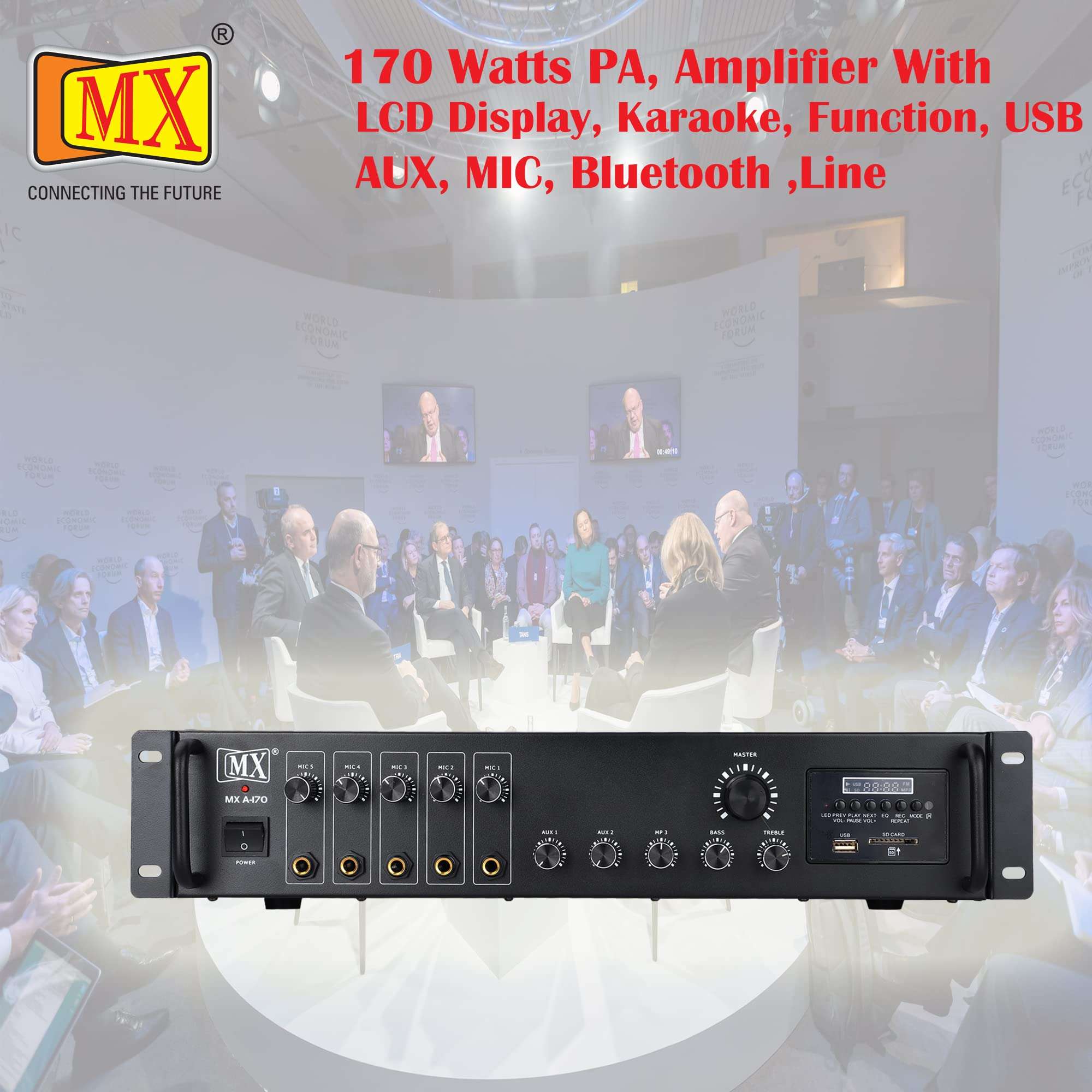 MX (A-170) PA AMPLIFIER WITH LCD DISPLAY,KARAOKE FUNCTION,USB,AUX,MIC,BLUETOOTH,LINE PERFECT FOR HOME AND OUTDOOR FUNCTION 6