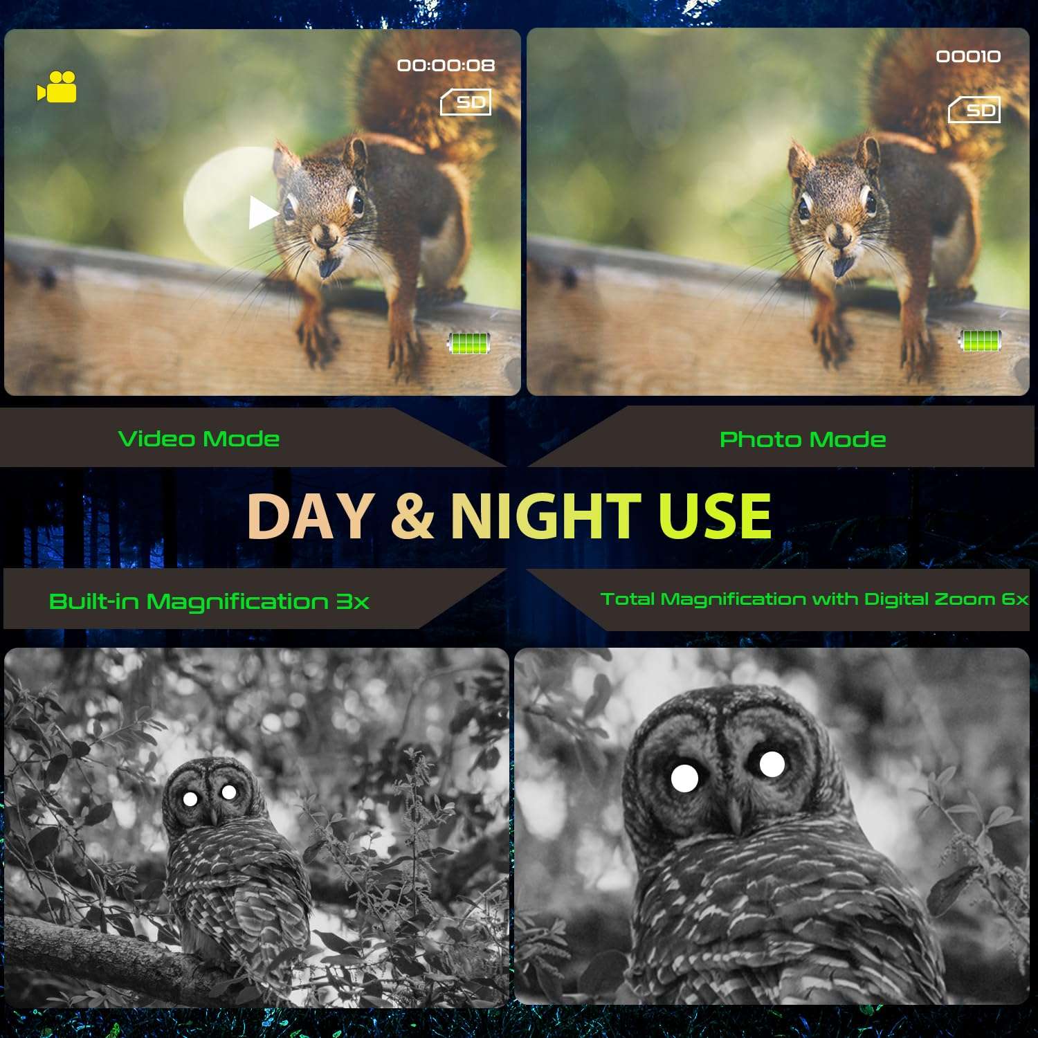 Grey Bear Night Vision Goggles PRO 2, 9X Magnification Infrared Binoculars for Adults, FHD 60FPS Video (REAL*) to Capture Fast Motion, No-Glare IR, 32GB - Hunting, Camping, Hiking, Security (NVB-200F) 5